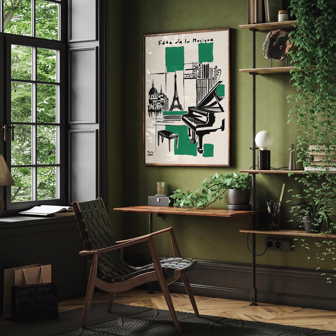 Fête de la Musique Paris 1992 Green Grand Piano Cathedral Poster - Image 2