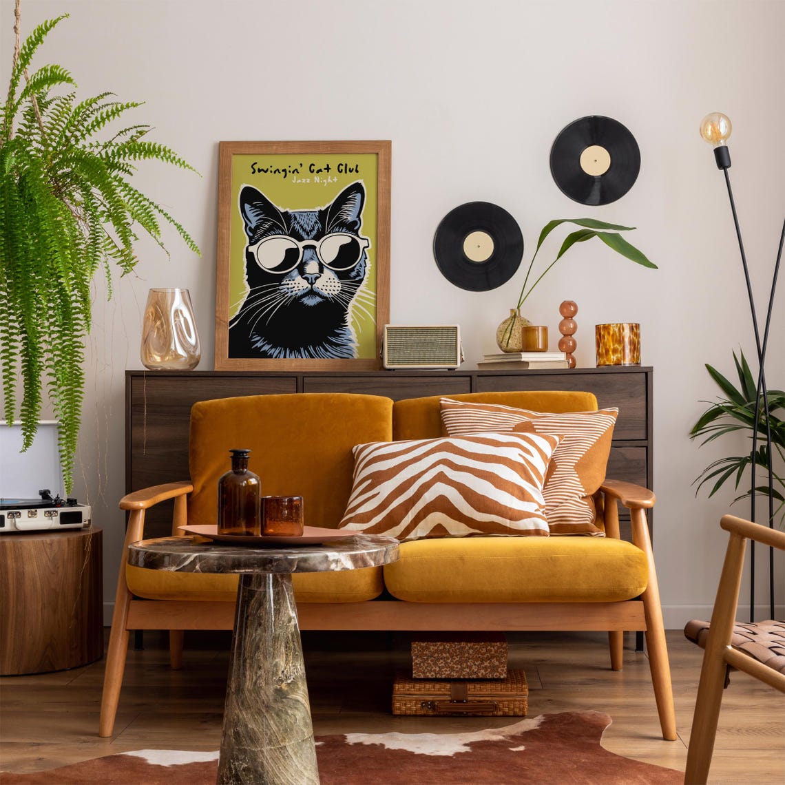 Swingin' Cat Club Jazz Night Black Cat Sunglasses Fun Poster - Image 3