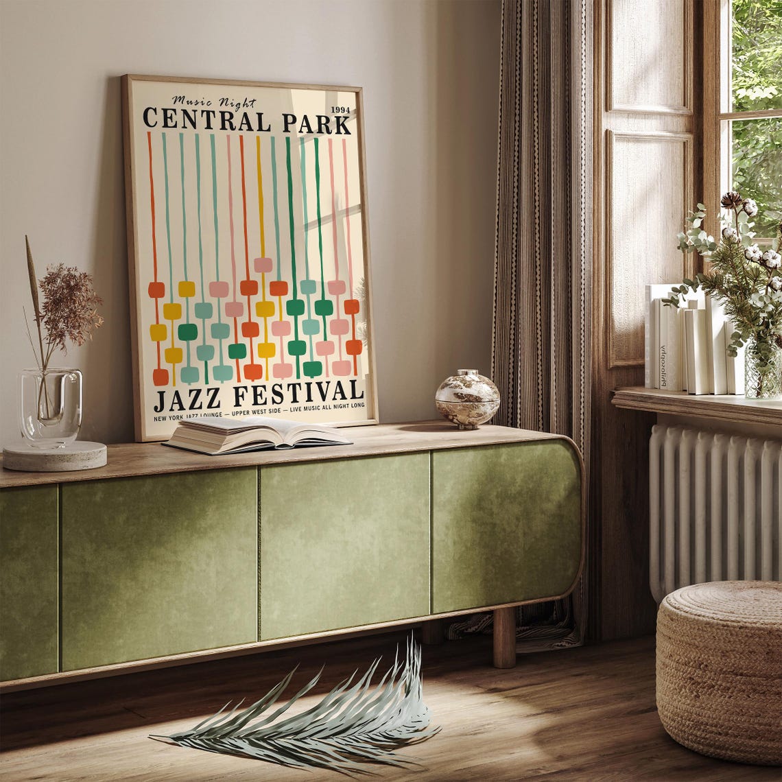 Colorful New York Jazz Festival Poster Retro Mid Century Modern Art Print Central Park Music Poster Jazz Night Wall Art Airbnb Decor - Image 2