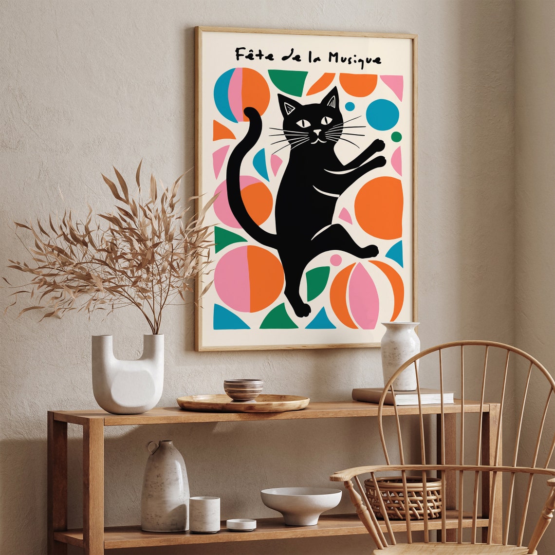 Fte De La Musique Retro Black Cat Poster Vibrant Abstract Art Colorful Geometric Art French Music Festival Wall Art Cat Lovers Gift - Image 4