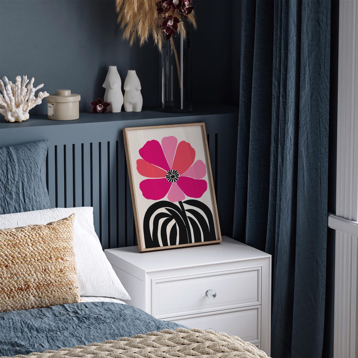 Retro Pink Blossom Abstract Flower Modern Botanical Wall Art - Image 4