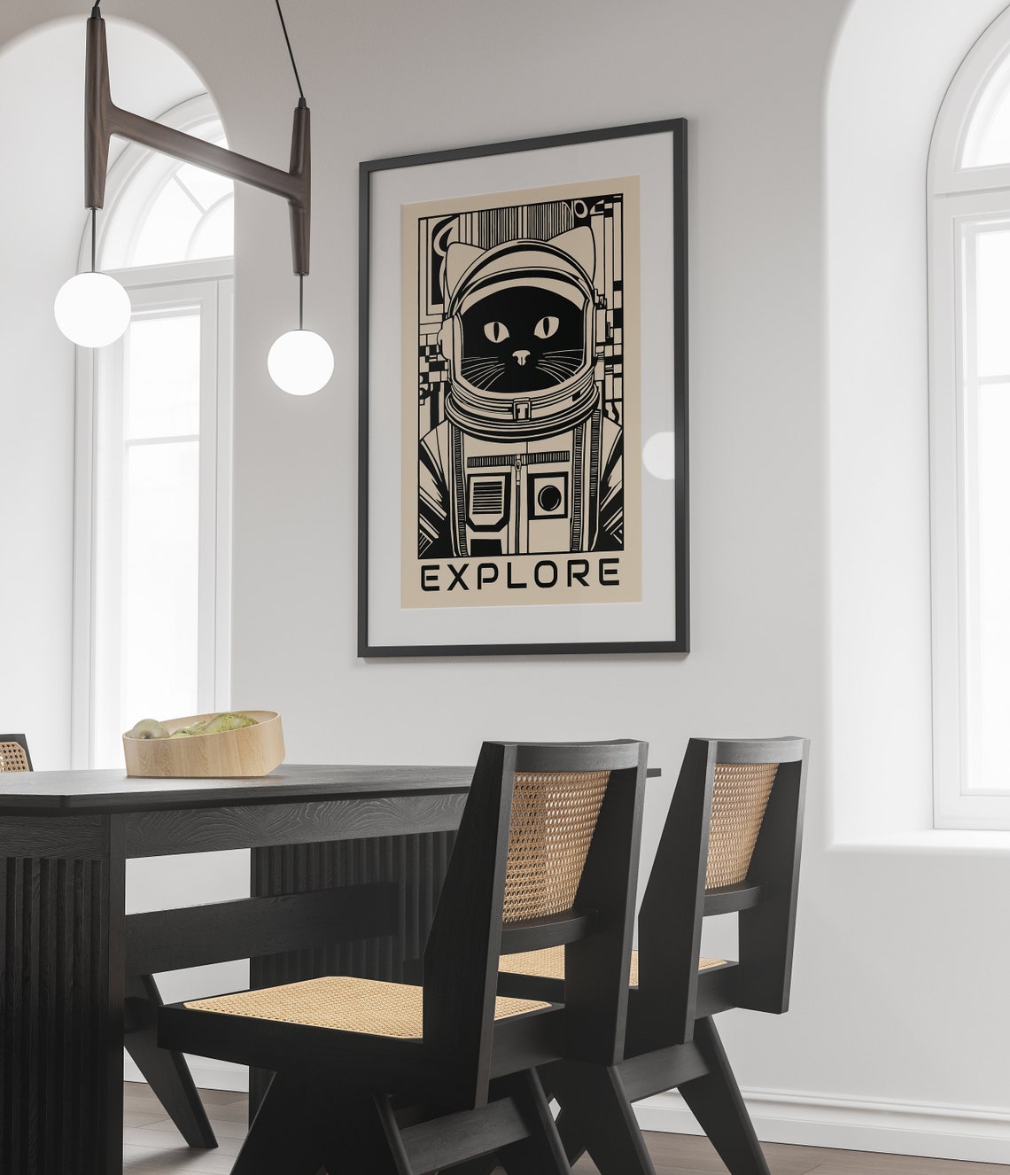 Astronaut Cat Explore Space Black Beige Fun Kids Room Decor Poster - Image 4