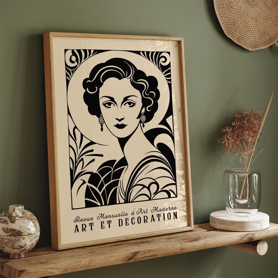 Art Deco Woman Illustration Poster Vintage Black Beige Wall Art Print Retro Modern French Style Portrait Elegant Living Room Art Print - Image 2