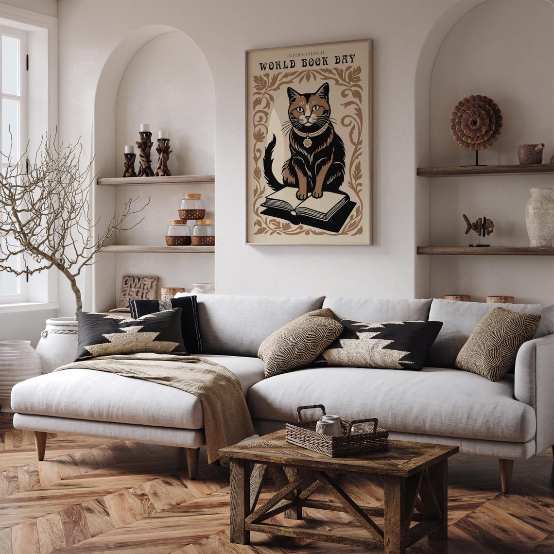 World Book Day Cat Sitting on Book Vintage Whimsical Art Poster - Image 3