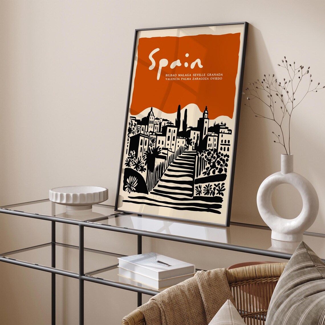 Spain Terracotta Hill Town Valencia Seville Stairs Travel Poster - Image 3