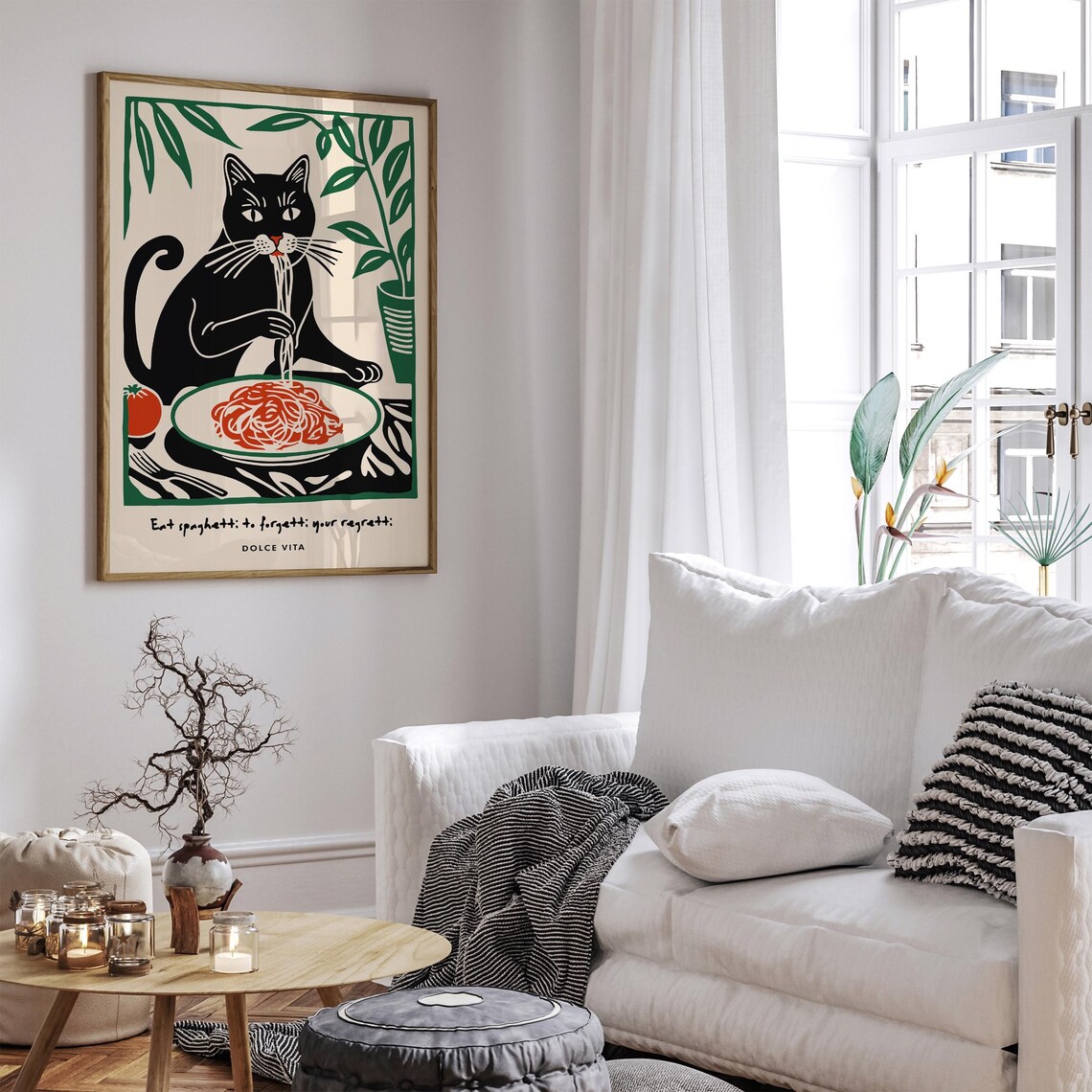 Black Cat Eating Spaghetti Forgetti Your Regretti Dolce Vita Poster - Image 5