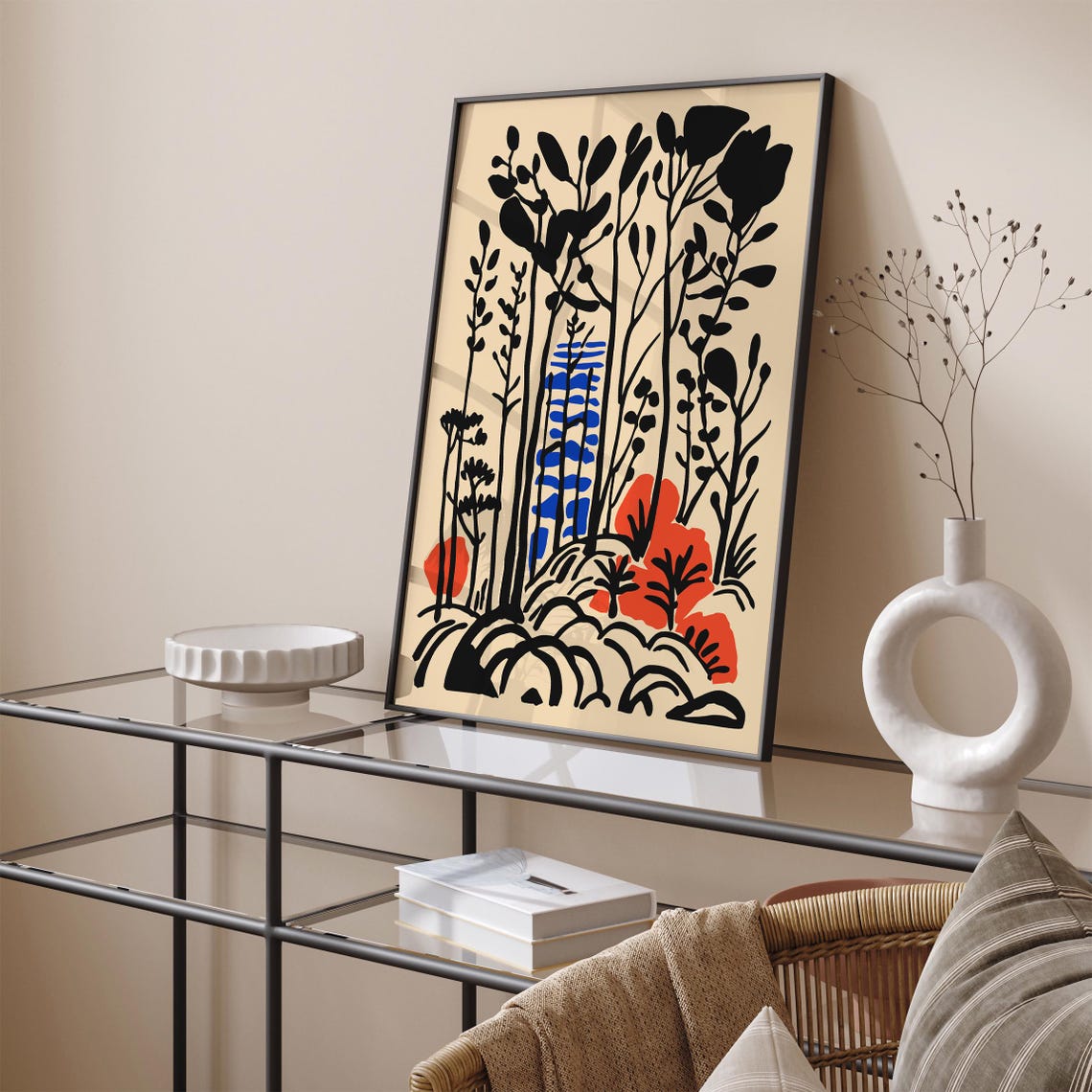 Abstract Forest Black Botanical Blue Red Accent Modern Art Poster - Image 4