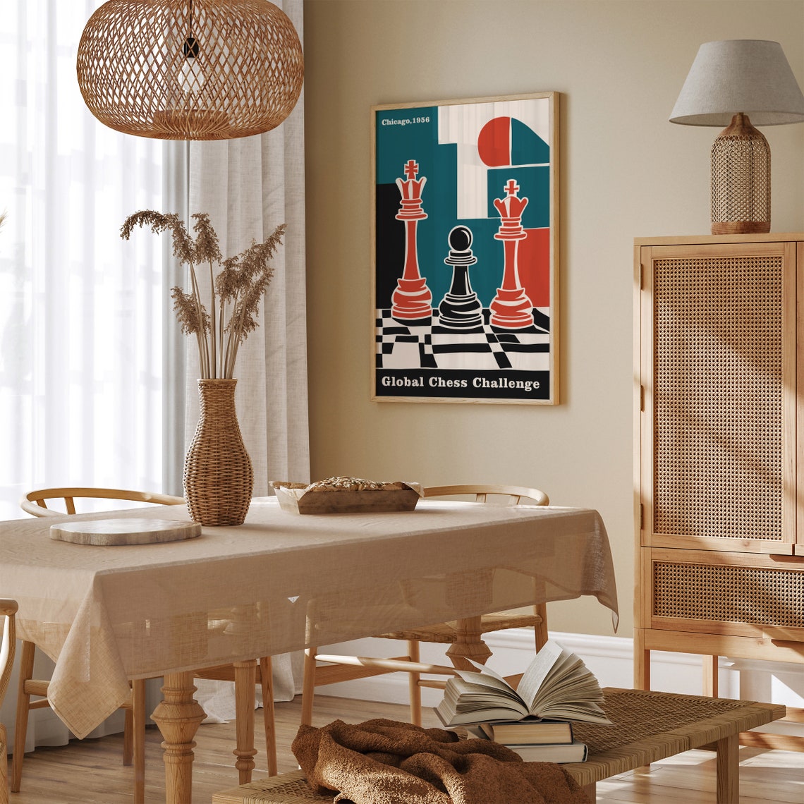 Chicago 1956 Global Chess Challenge Retro Bauhaus Art Poster - Image 2