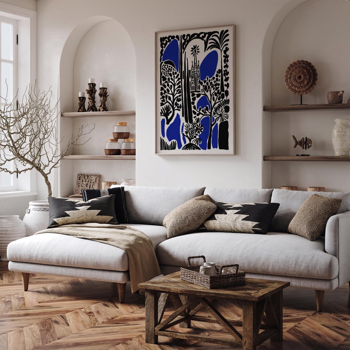 Black and Blue Botanical Sagrada Familia Barcelona City Poster - Image 6