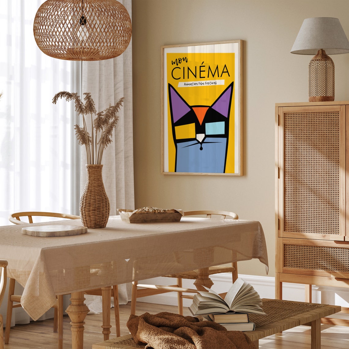 Mon Cinema Animation Film Festival Yellow Cat Face Retro Poster - Image 5