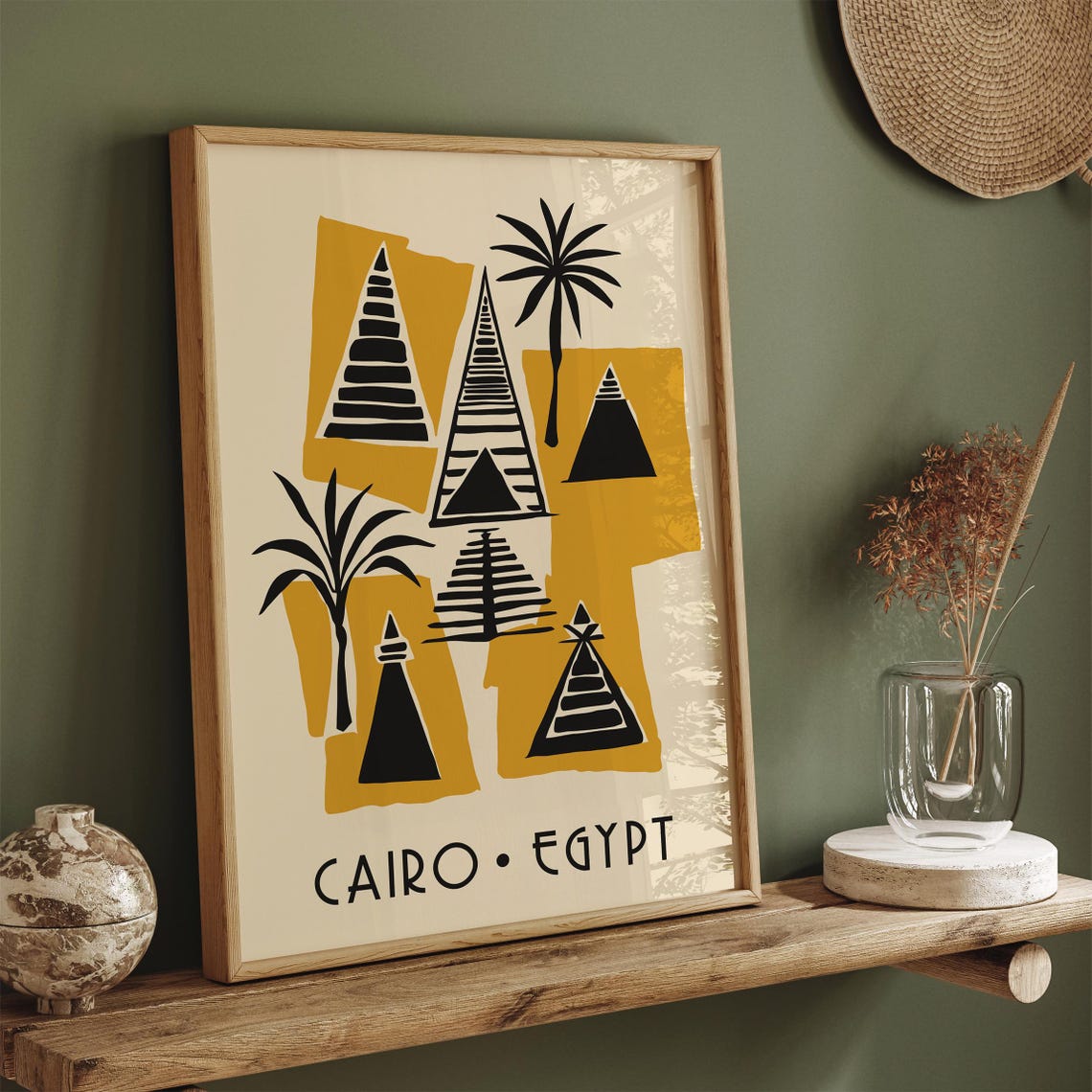 Cairo Egypt Pyramids and Palms Mustard Geometric Travel Poster - Image 3