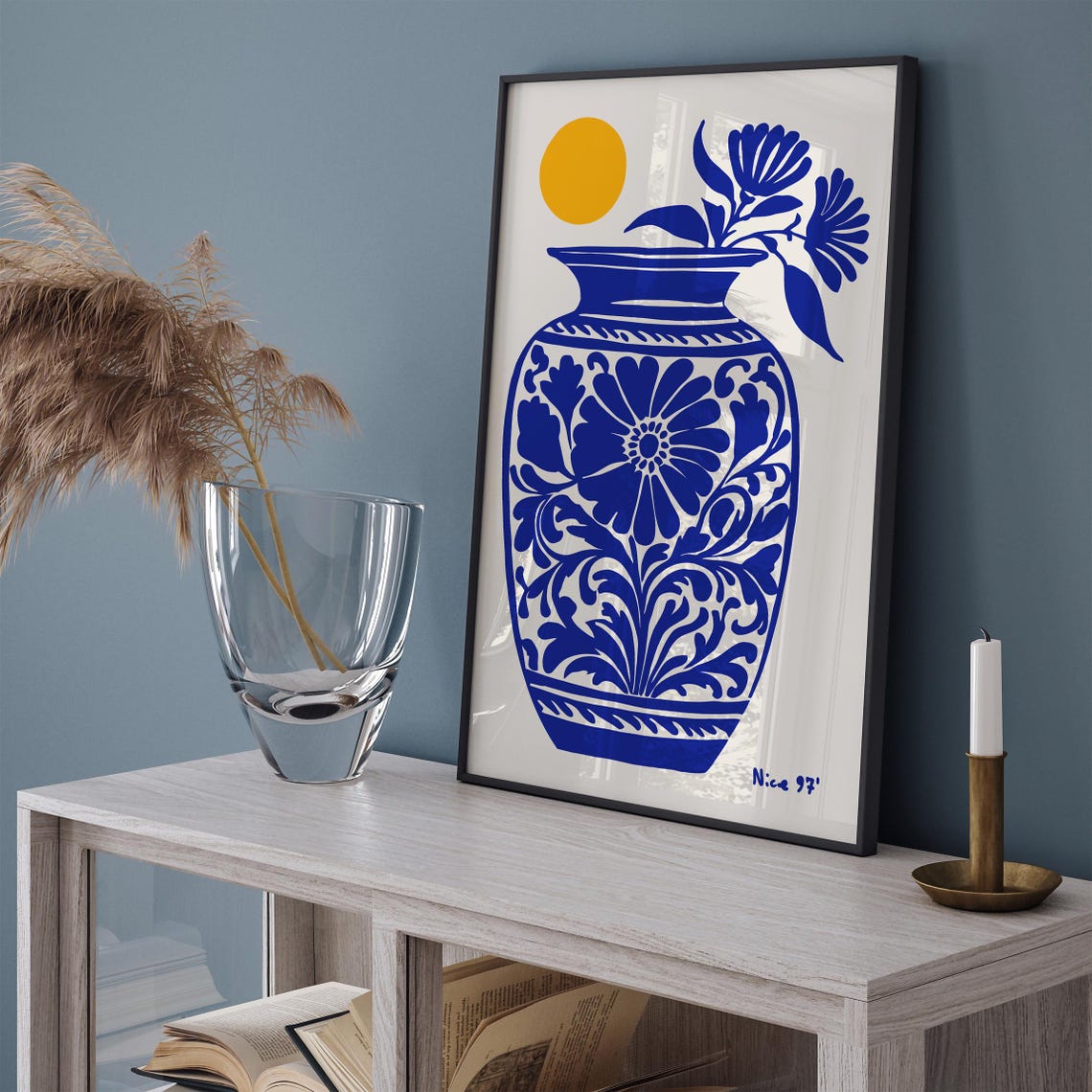 Blue Floral Vase Golden Sun Nice 97 Modern Botanical Wall Poster - Image 4