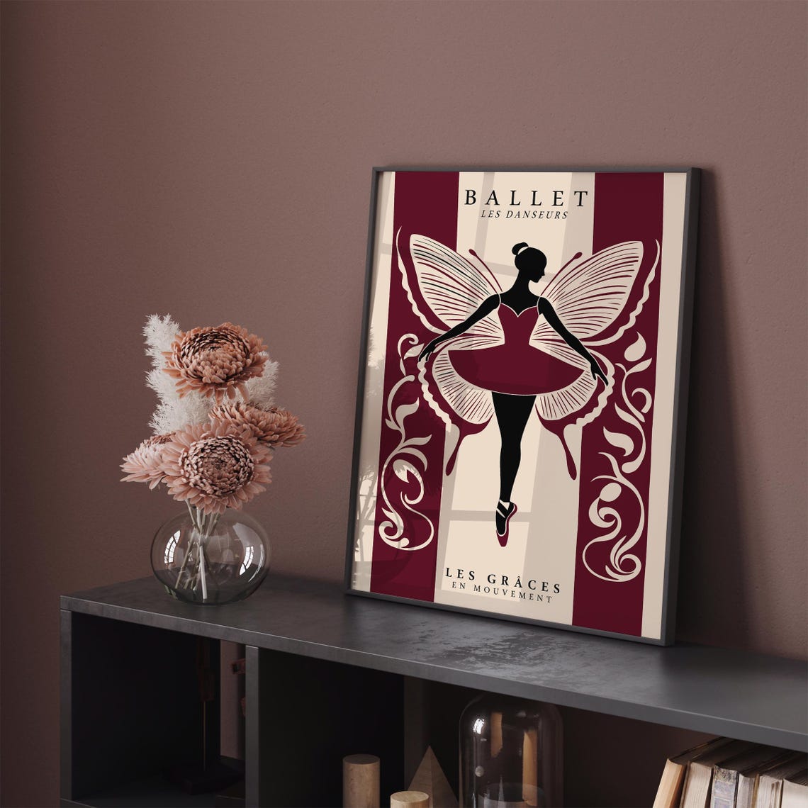 Ballet Les Danseurs Burgundy Butterfly Tutu Ballerina Poster - Image 5