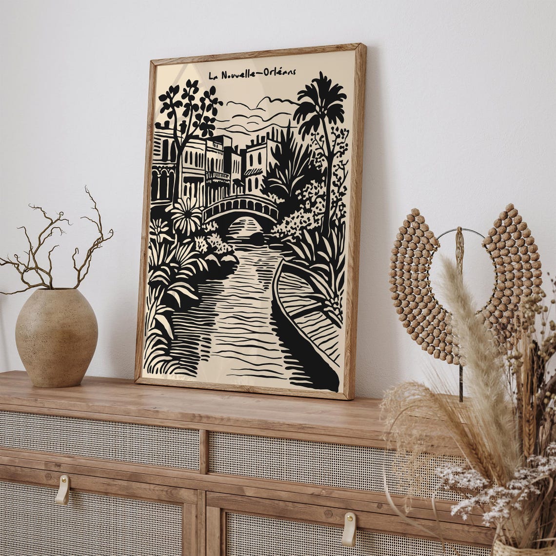 La Nouvelle-Orleans Canal Bridge Black Ink French Quarter Poster - Image 6