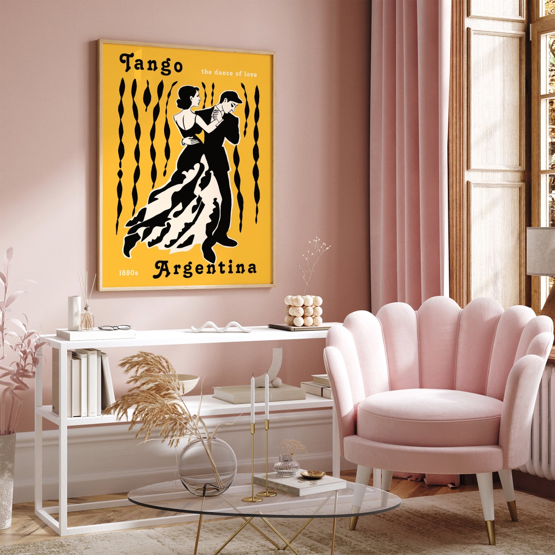 Romantic Vintage Tango Argentina Poster of a Dancing Couple in Black - Image 6