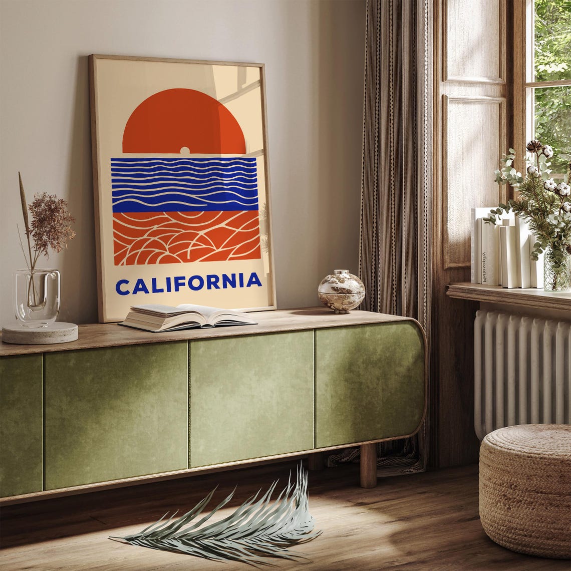 California Sunset Ocean Waves Geometric Coastal Retro Poster - Image 3
