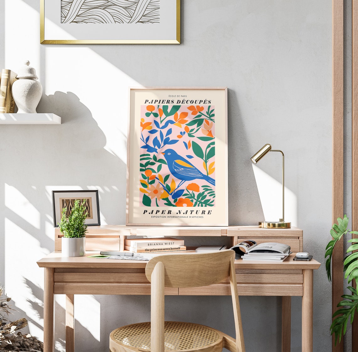 Papiers Decoupes Ecole de Paris Blue Bird Floral Nature Poster - Image 3