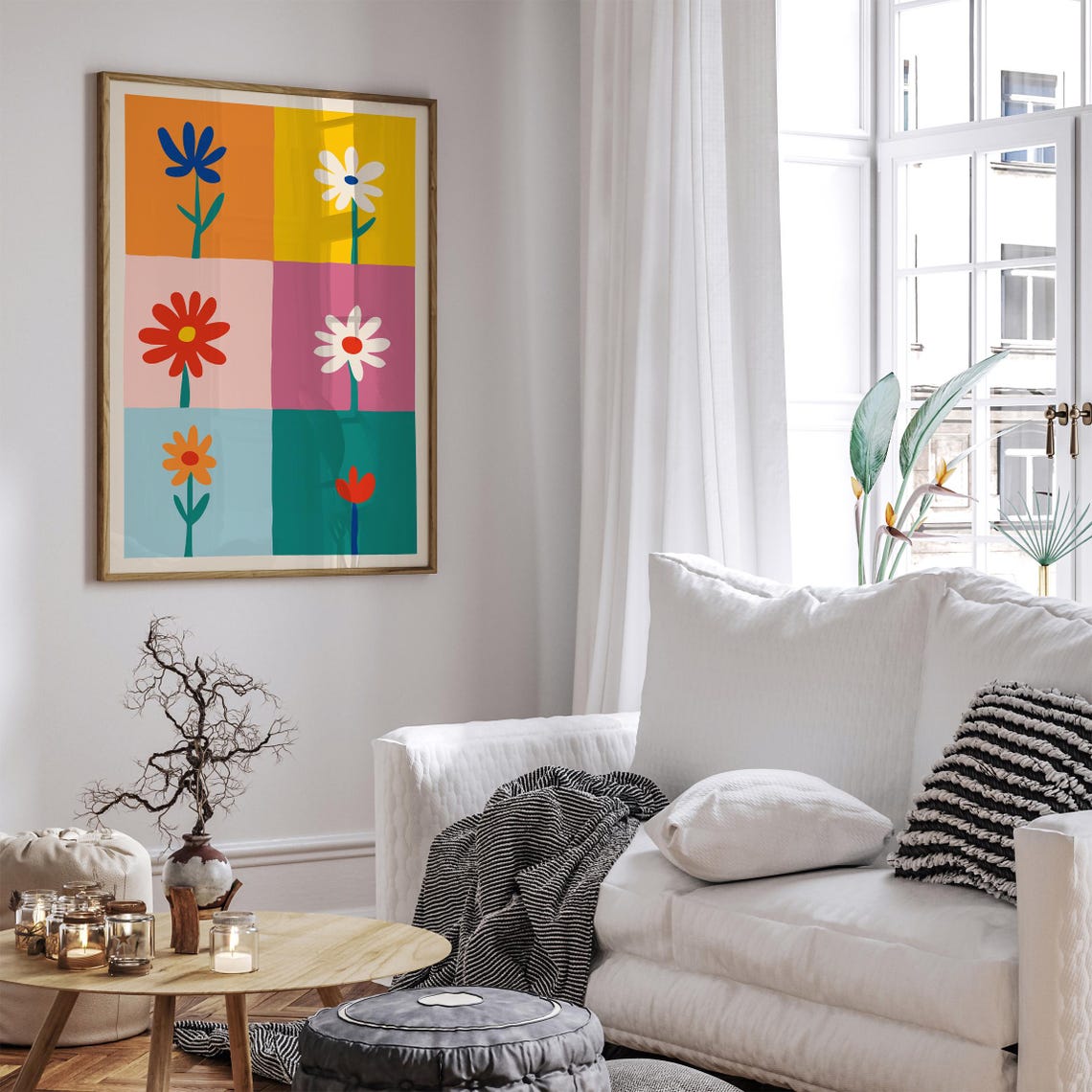 Retro 70s Six Panel Bold Colorful Blooming Flowers Grid Poster - Image 5