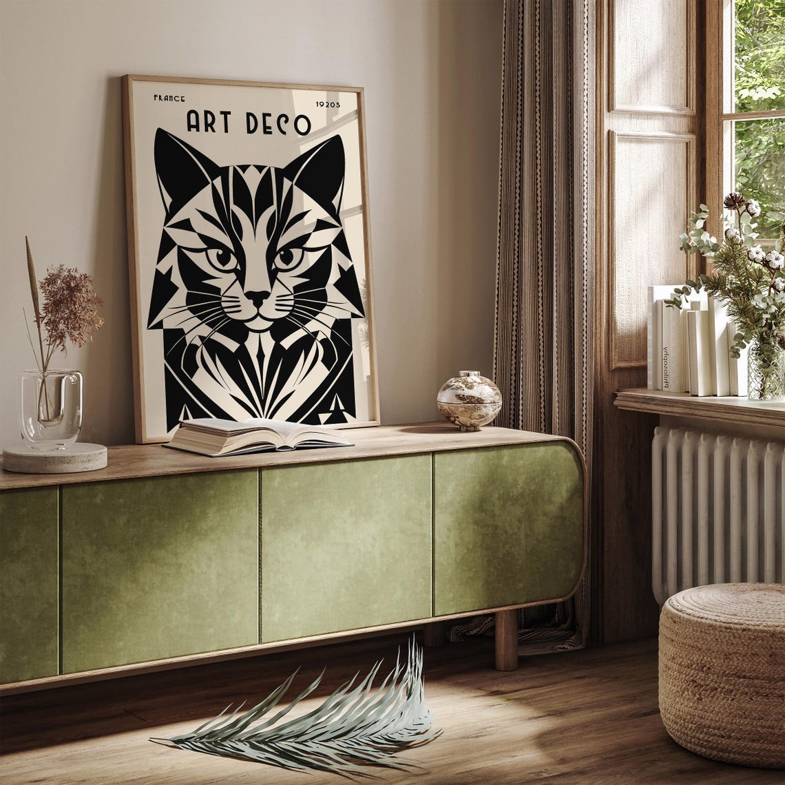 France 1920s Art Deco Geometric Black Cat Parisian Art Poster - Image 4