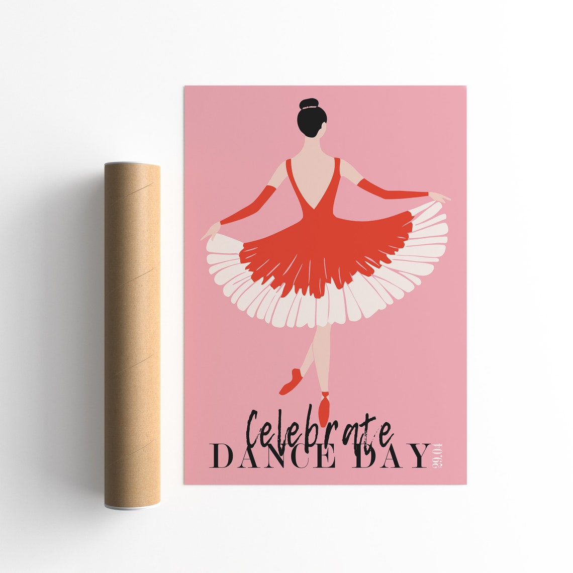 Celebrate Dance Day Red Tutu Ballerina Illustration Pink Poster - Image 5