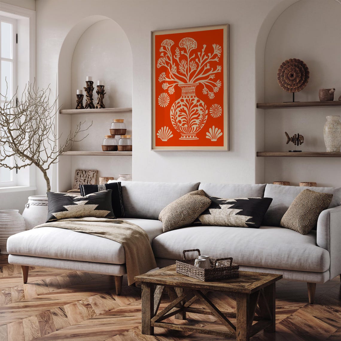 Coral Reef Orange Botanical Vase Floral Illustration Decor Poster - Image 5