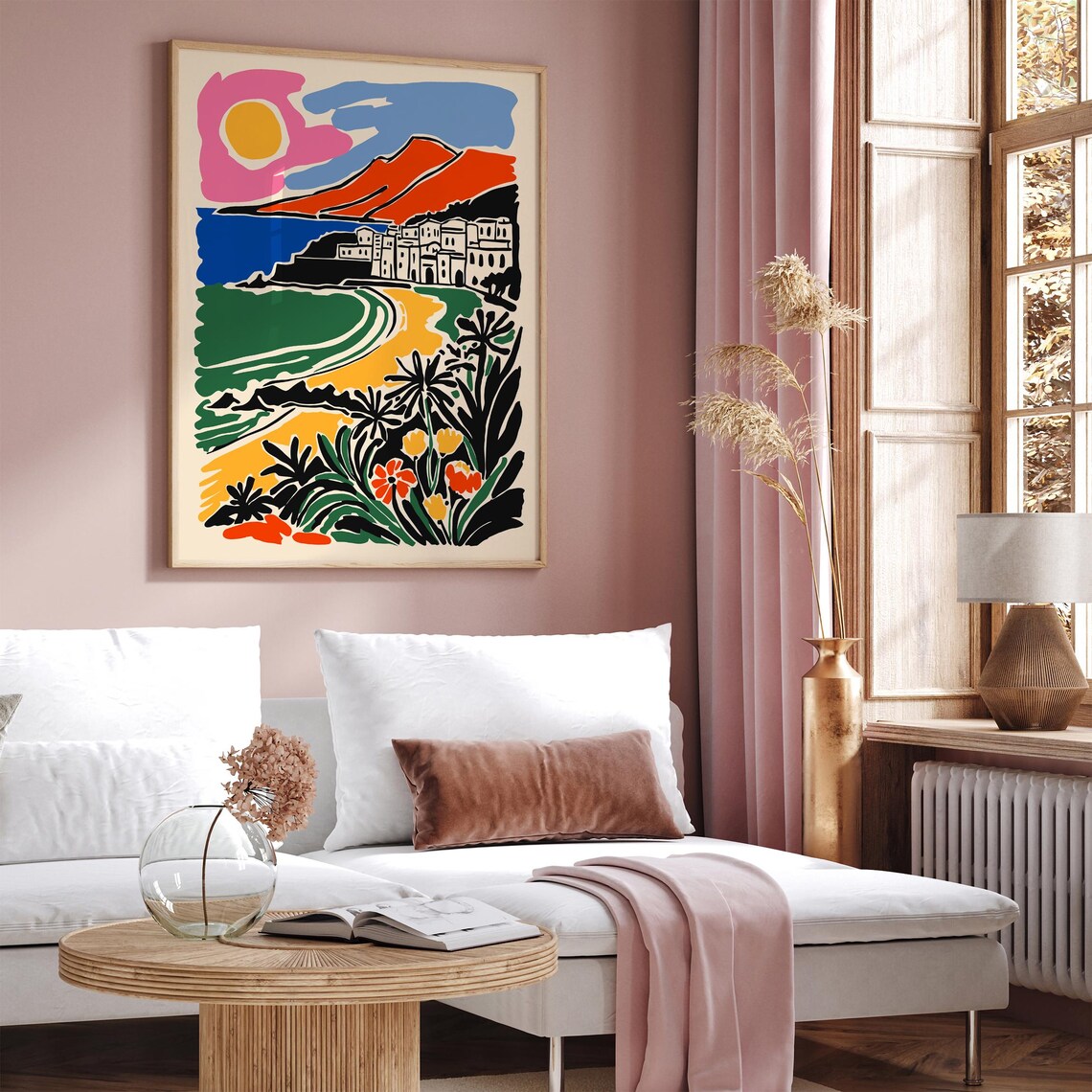 Colorful Mediterranean Coastal Town Sunset Beach Travel Poster - Image 5