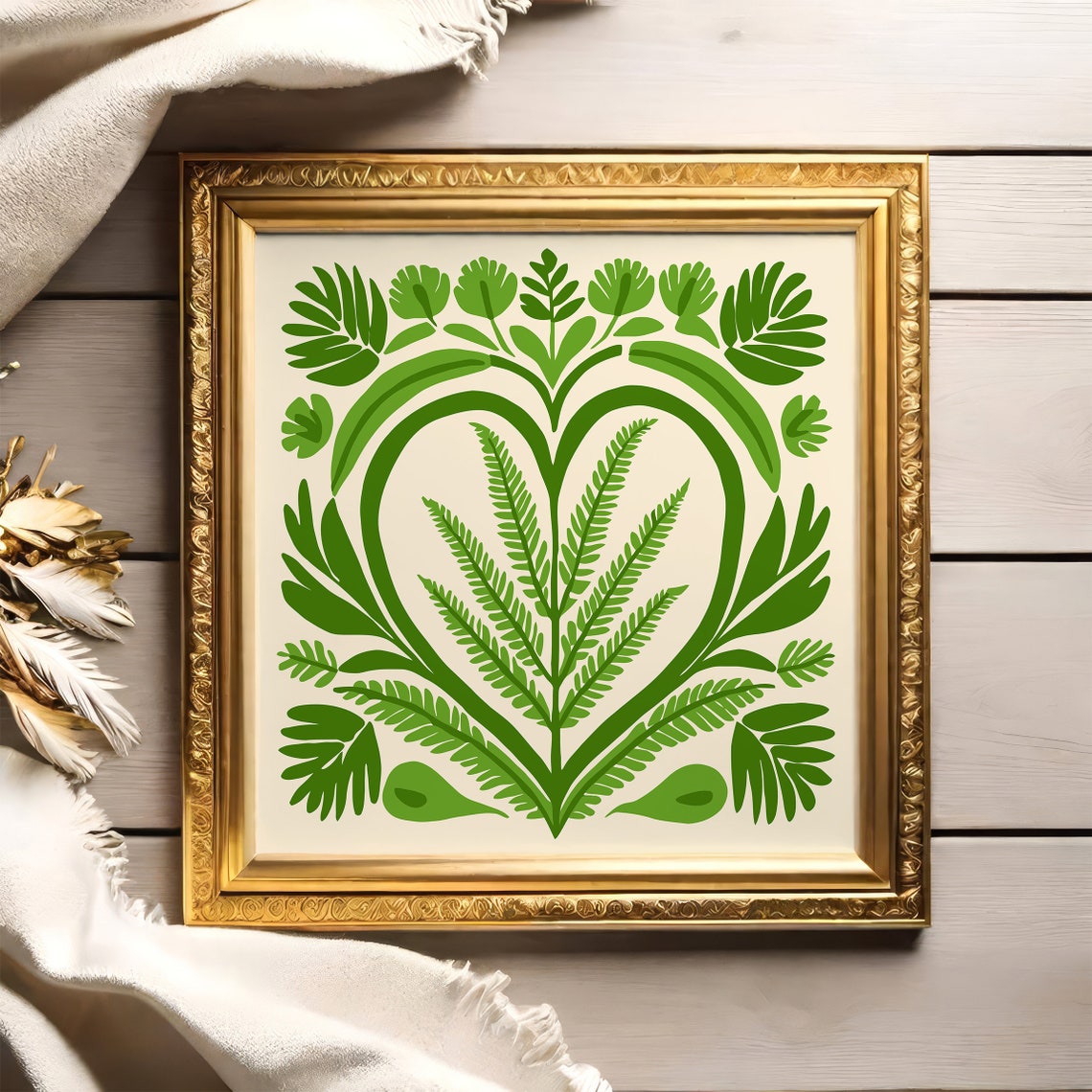 Green Leafy Botanical Heart Fern Square Nature Wall Decor Poster - Image 4
