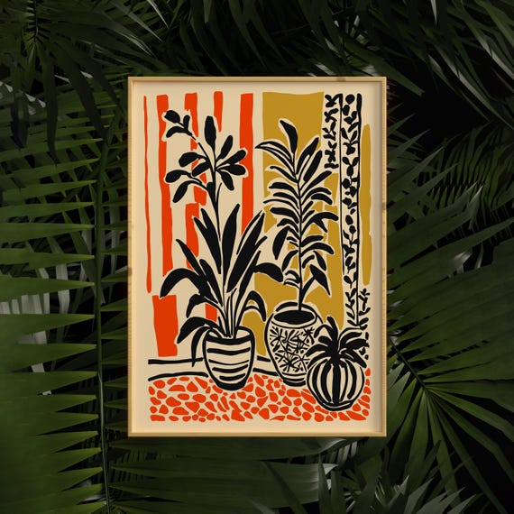 Modern Botanical Art Print Vibrant Indoor Plant Poster Mid Century Style Wall Decor Bold Plant Illustration Retro Home Decor Gift