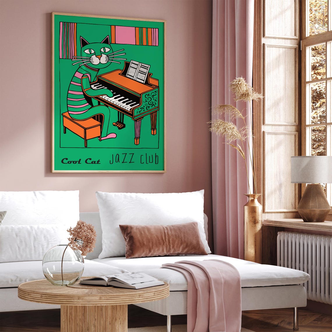Cool Cat Jazz Club Green Cat Playing Piano Whimsical Music Poster - Image 4