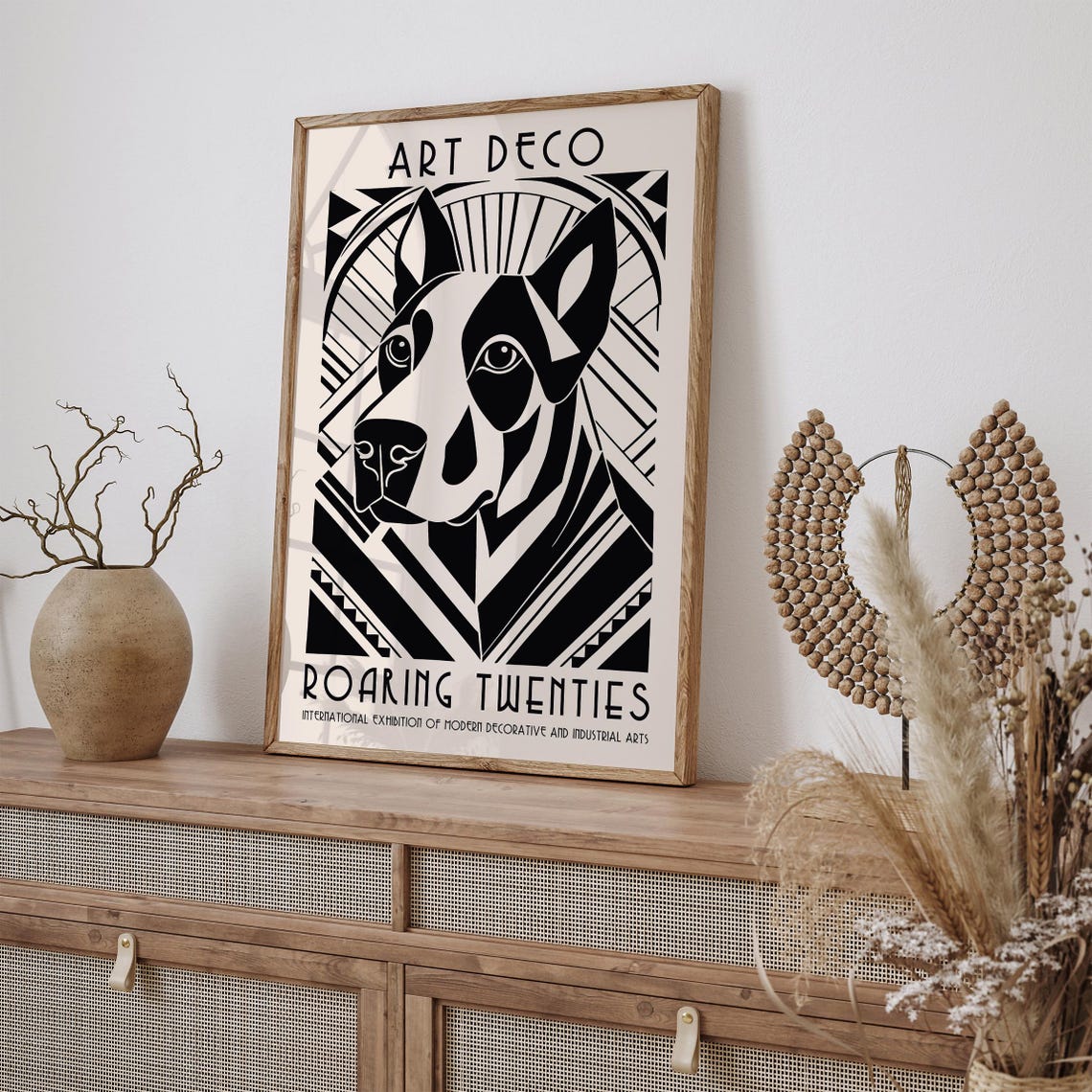 Art Deco Roaring Twenties Black and White Geometric Dog Poster - Image 2