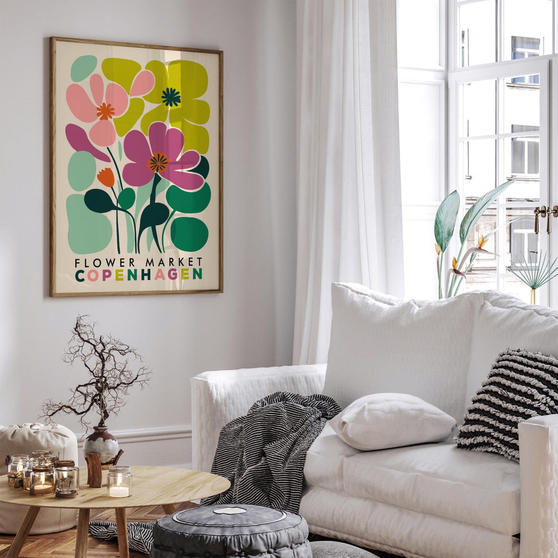 Bold Colorful Flower Market Copenhagen Mid Century Floral Poster - Image 6