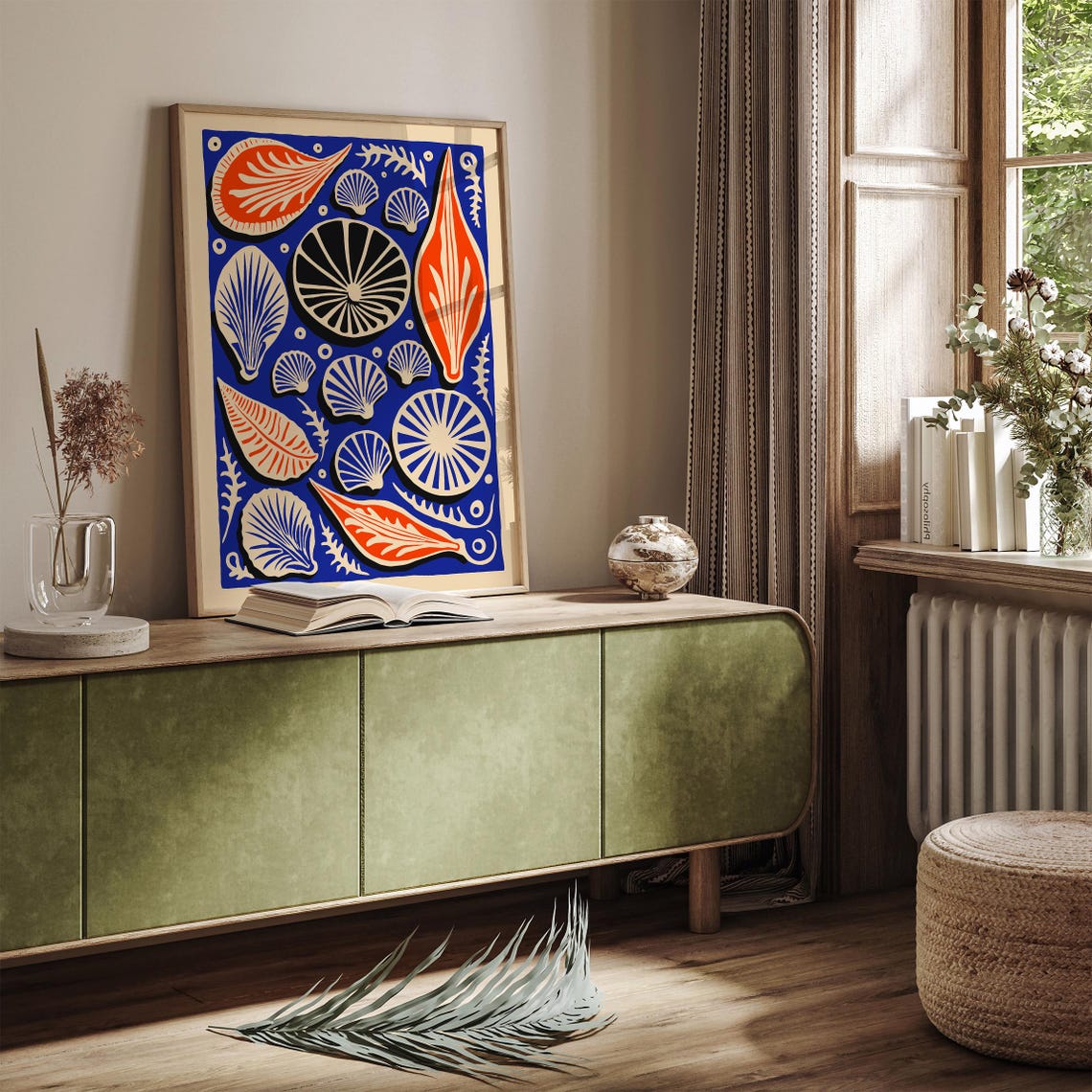 Colorful Seashell Pattern Poster in Cobalt Blue and Coral Tones - Image 5