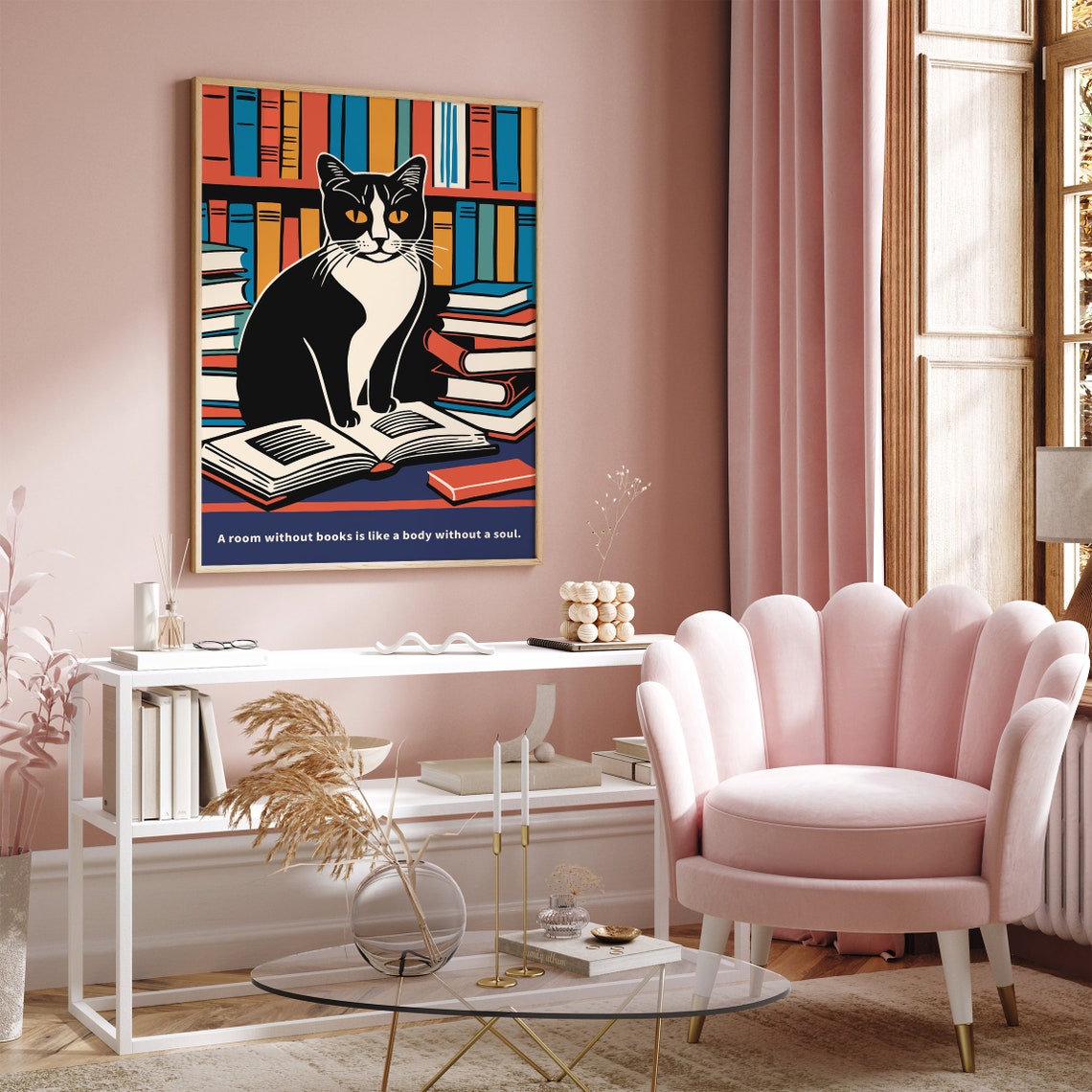 A Room Without Books Inspirational Cat Literary Quote Poster - Image 3
