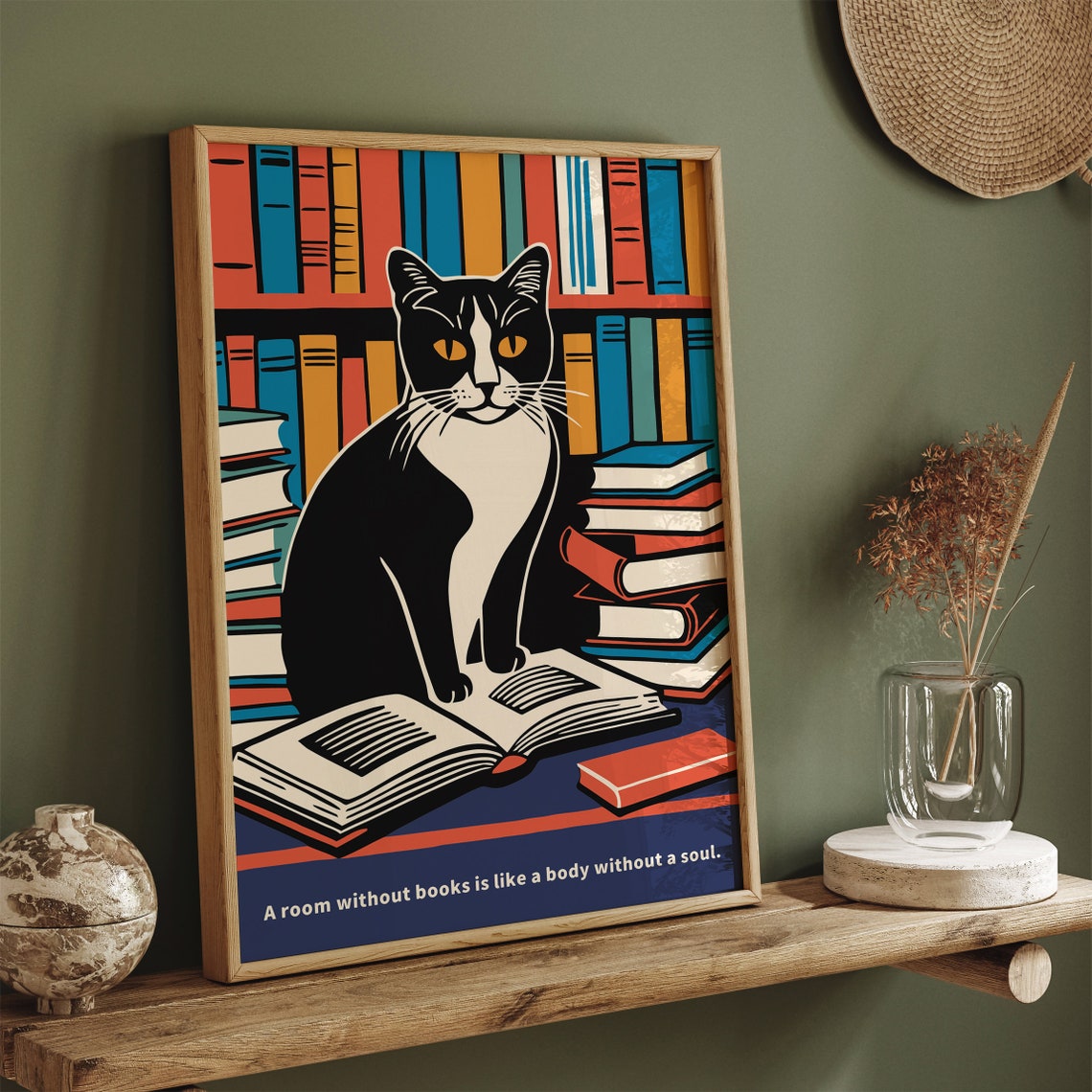 A Room Without Books Inspirational Cat Literary Quote Poster - Image 5