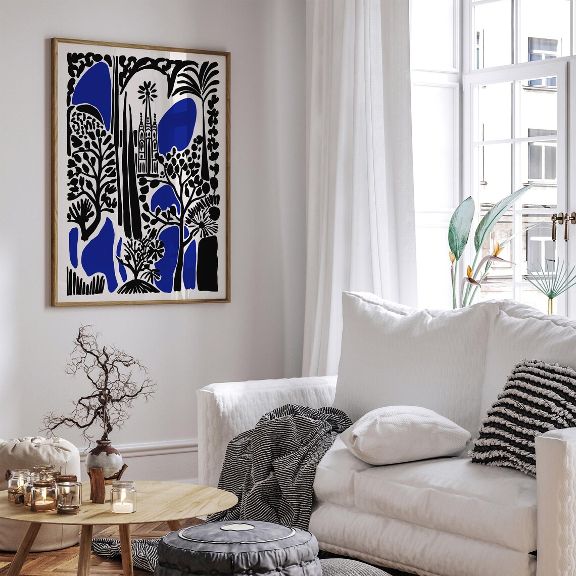 Black and Blue Botanical Sagrada Familia Barcelona City Poster - Image 5