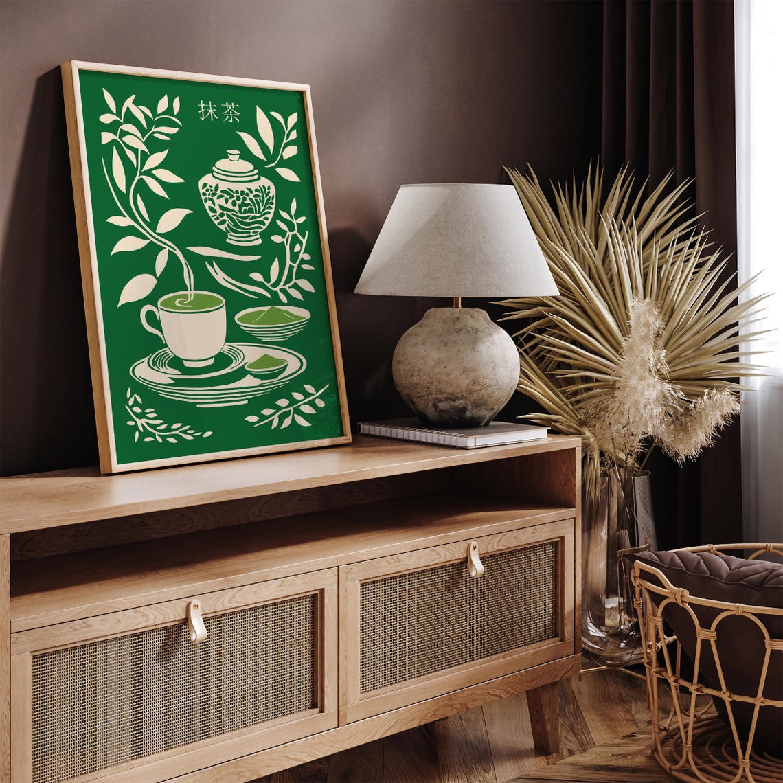 Japanese Matcha Tea Ceremony Set Green Botanical Zen Decor Art Poster - Image 2