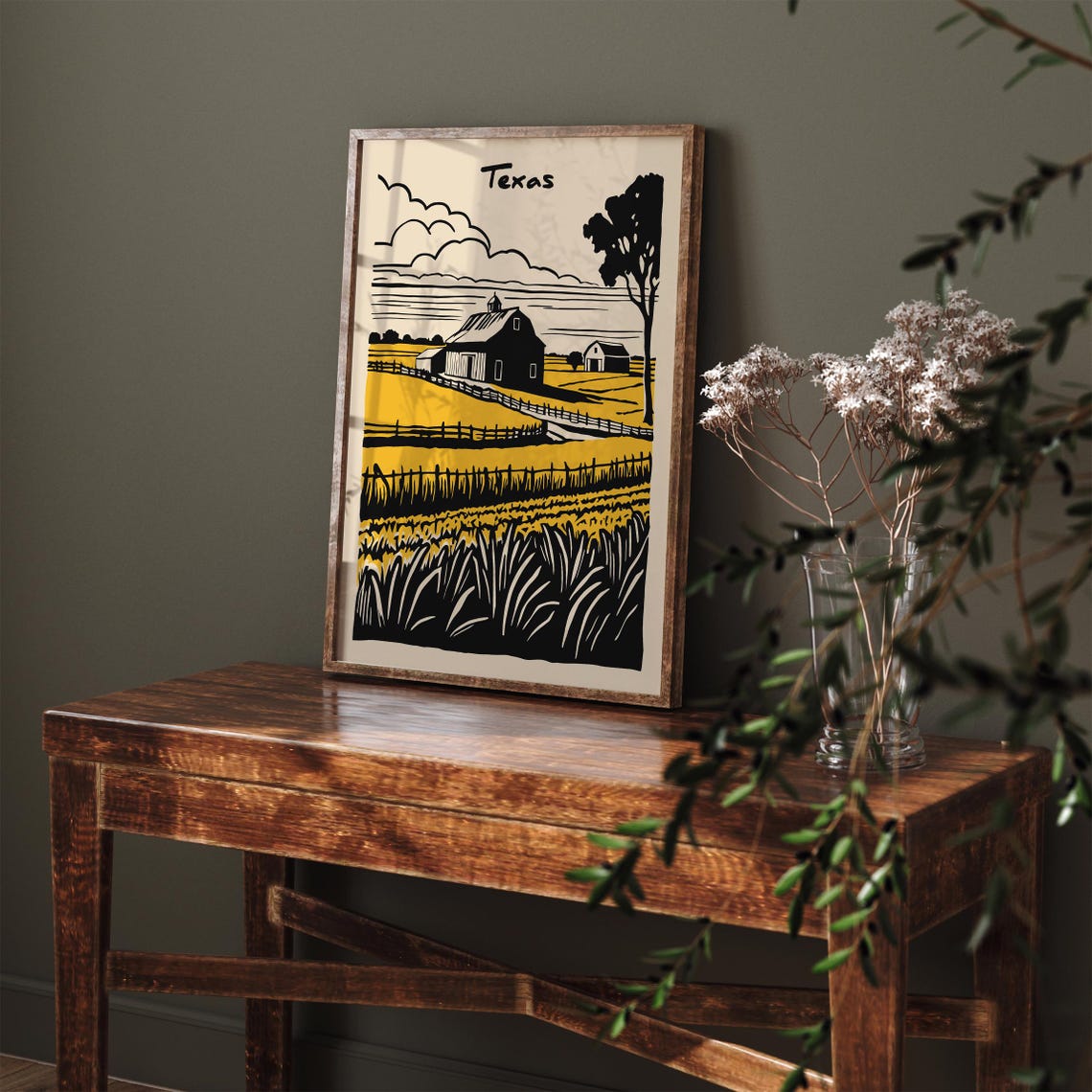 Texas Farm Barn Golden Wheat Fields Vintage Rustic Art Poster - Image 3
