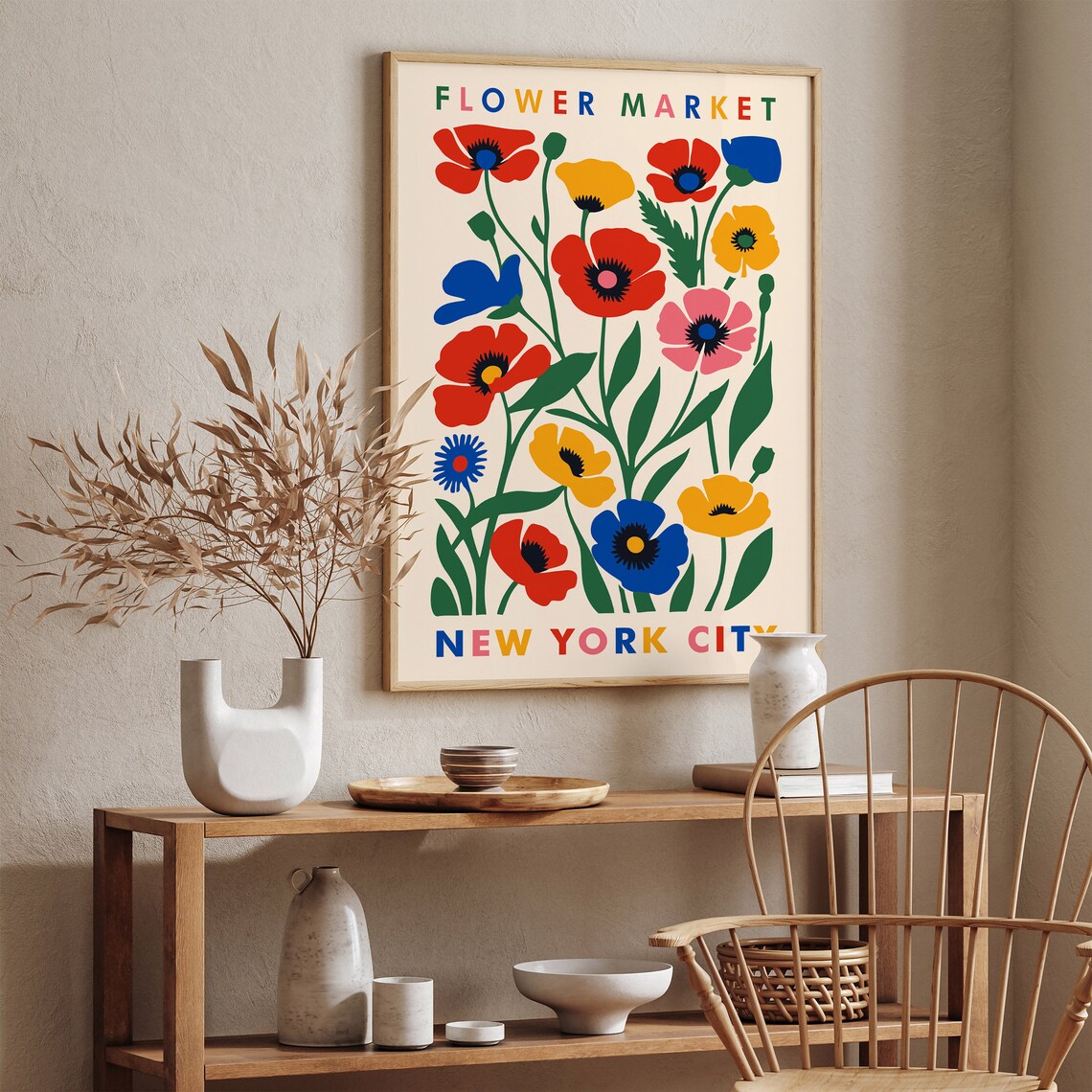 Vibrant Flower Market New York City Retro Poppy Botanical Poster - Image 6