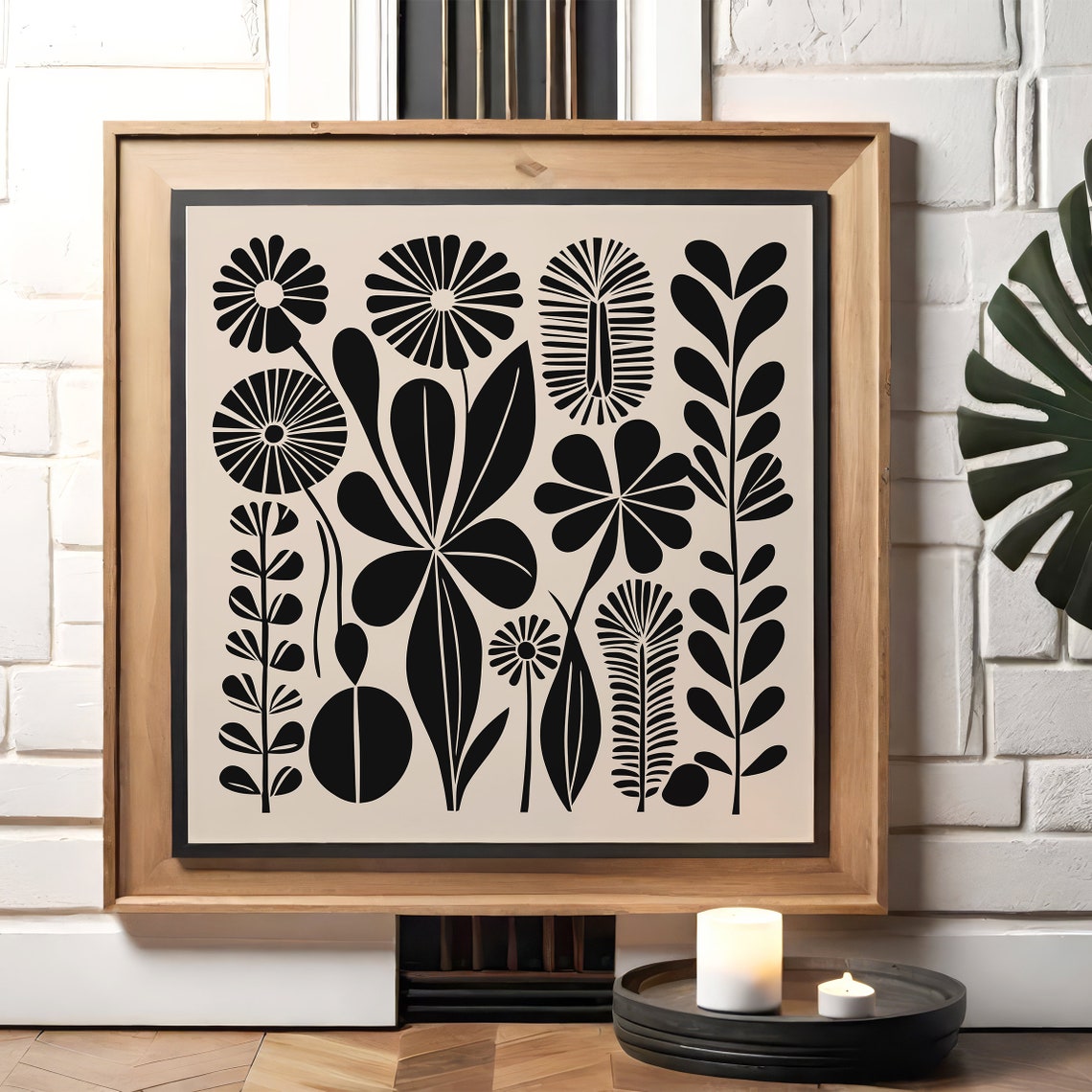 Monochrome Black and White Scandinavian Botanical Floral Wall Art - Image 6