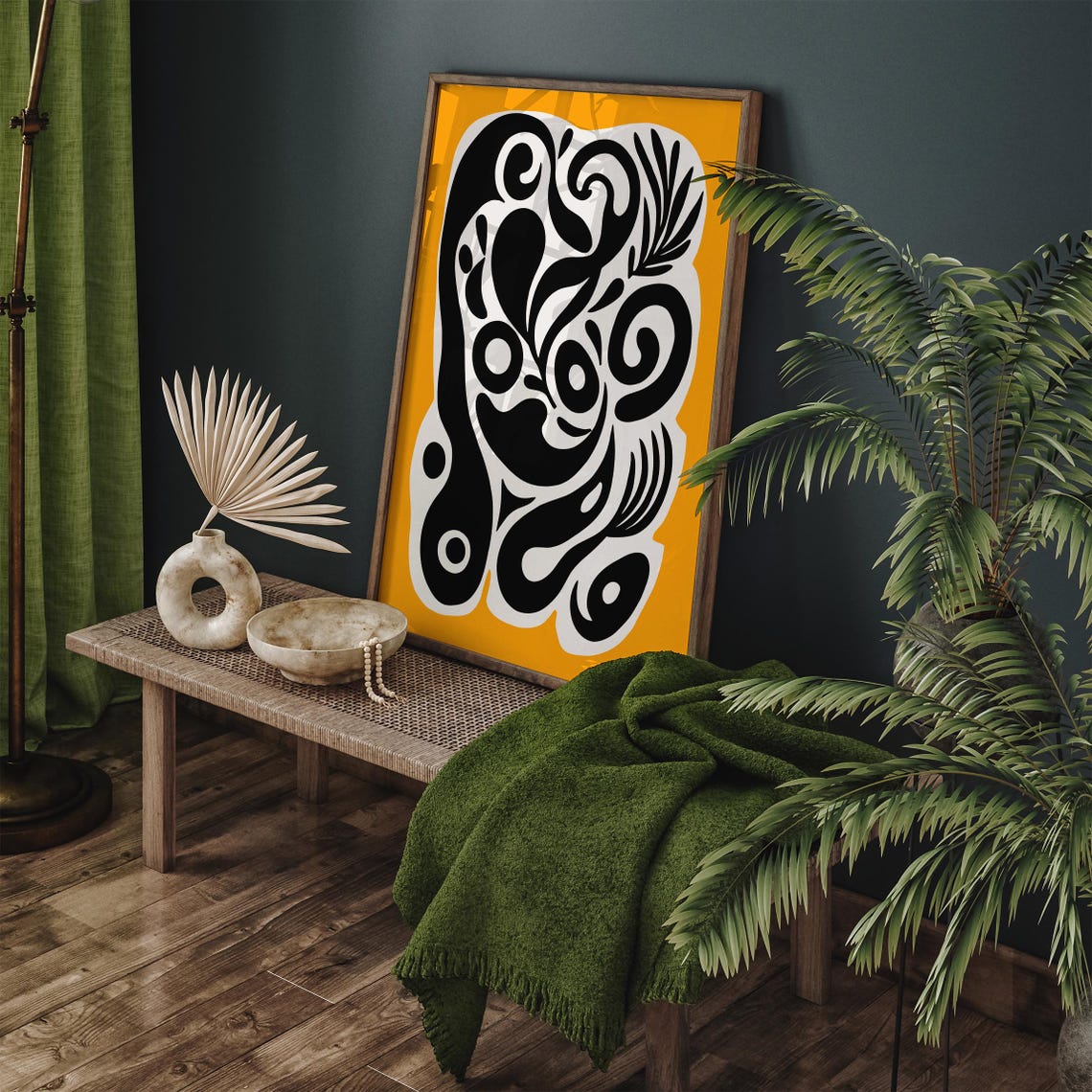 Abstract Black Fluid Line Organic Swirls Bold Blue Art Poster - Image 5