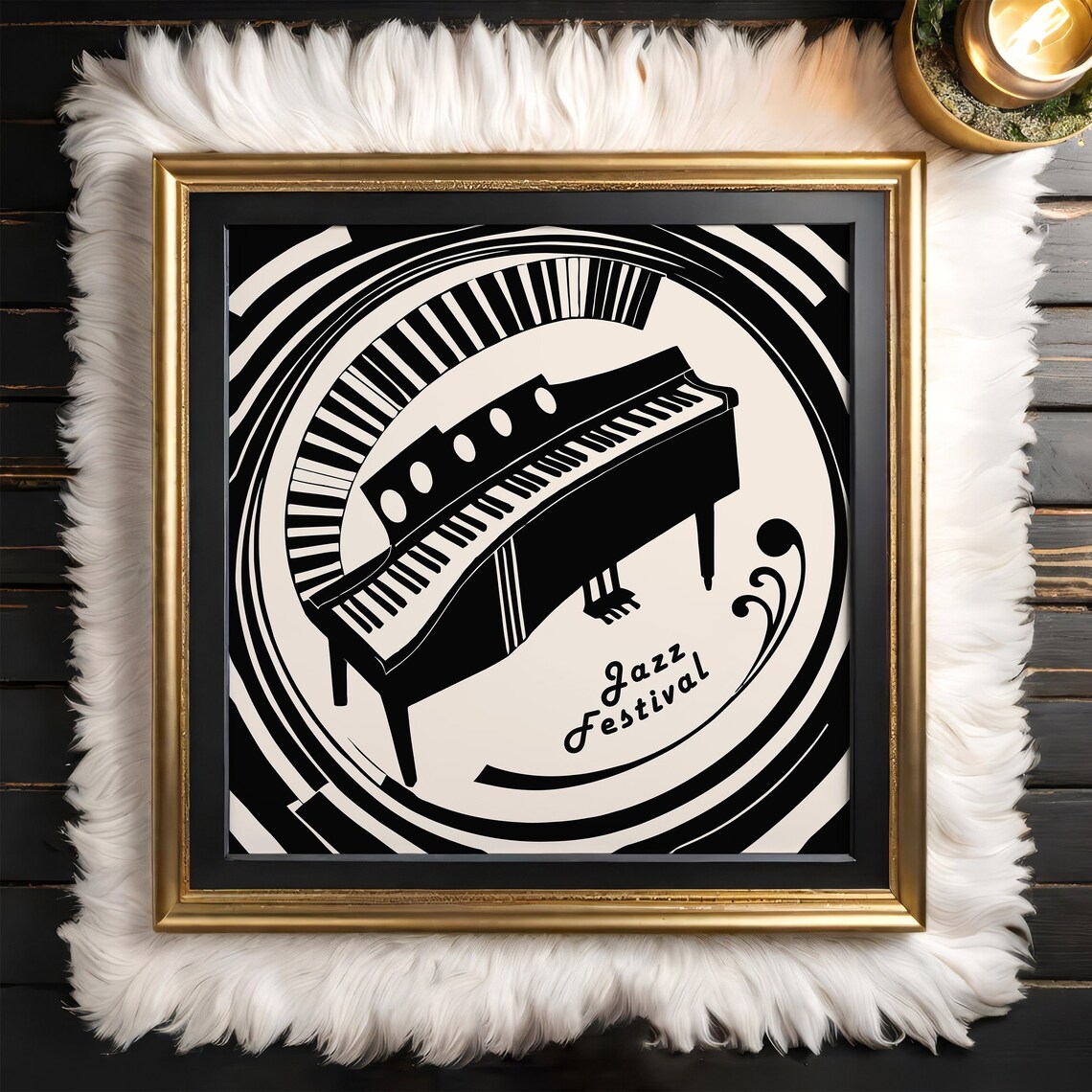 Black and White Jazz Festival Grand Piano Retro Square Poster