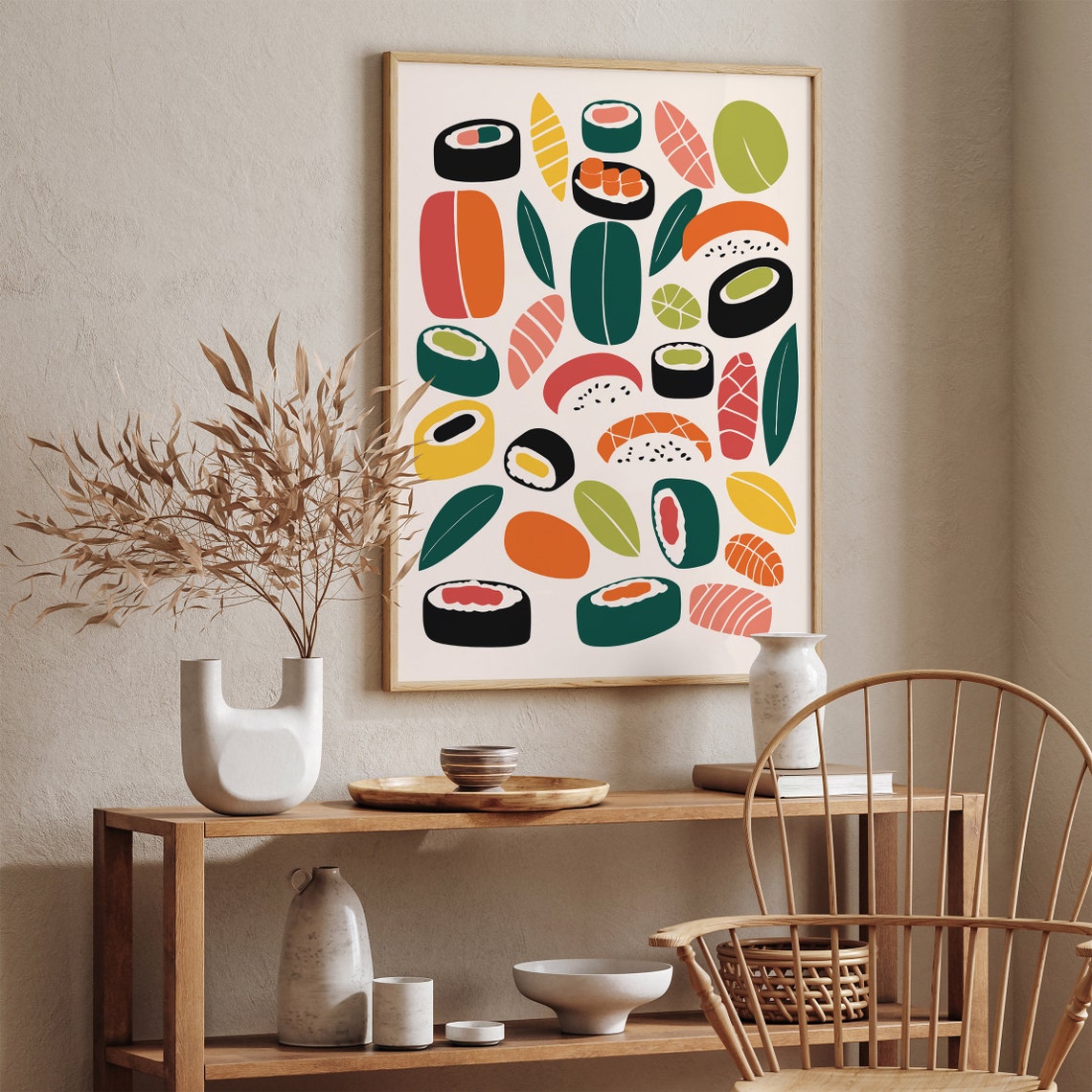 Colorful Japanese Sushi Rolls Kitchen Food Illustration Poster - Image 3