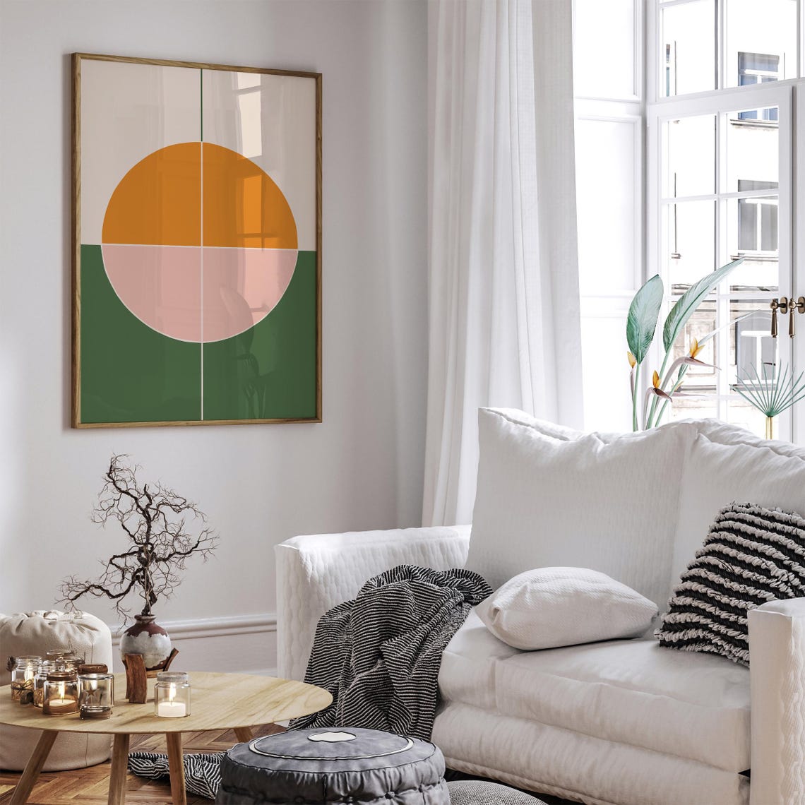 Mid Century Modern Orange Pink Green Circle Abstract Art Poster - Image 5