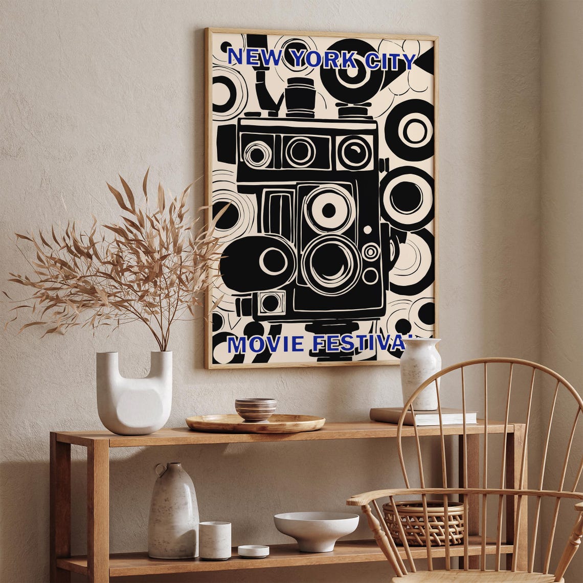 Movie Festival Poster Nyc Film Festival Print Giclee Reproduction Movie Art Print Retro Film Festival Airbnb Wall Decor Black Beige - Image 3