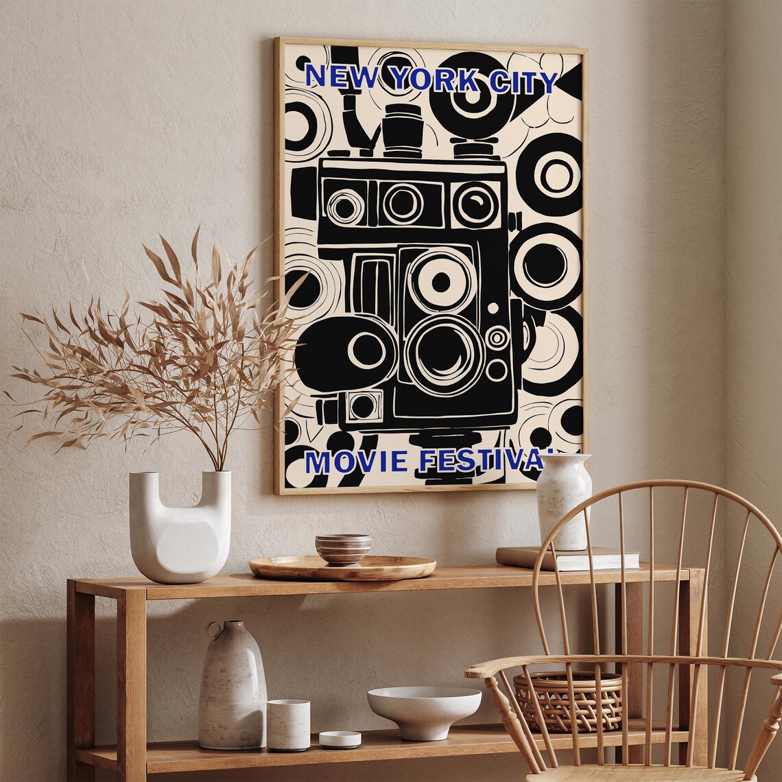 New York City Movie Festival Vintage Camera Black Beige Poster - Image 3