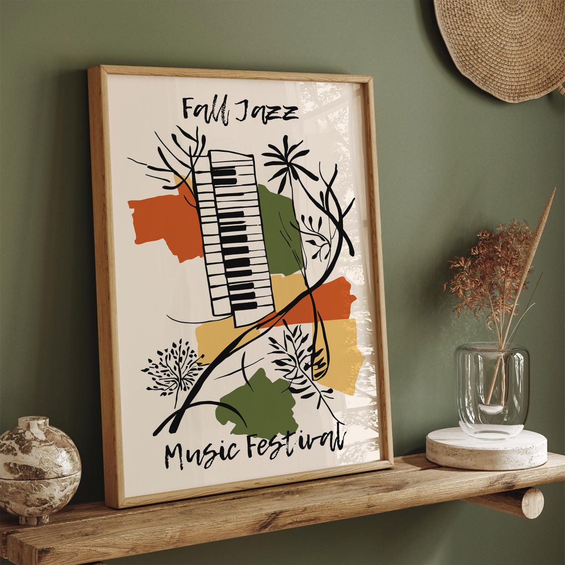 Fall Jazz Music Festival Piano Keys Autumn Botanical Art Poster - Image 3