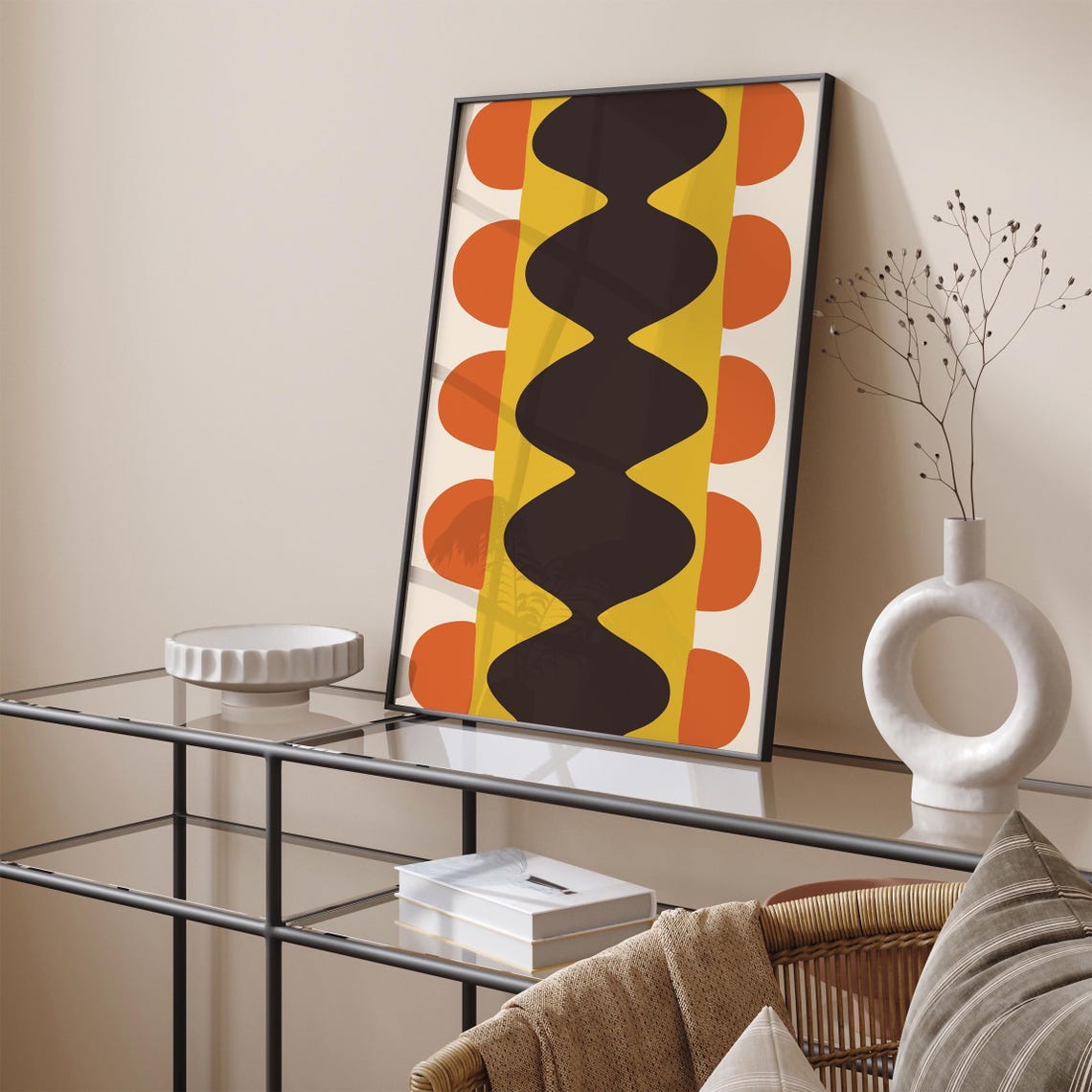Groovy 70s Retro Abstract Poster with Wavy Brown Orange Shapes - Image 5