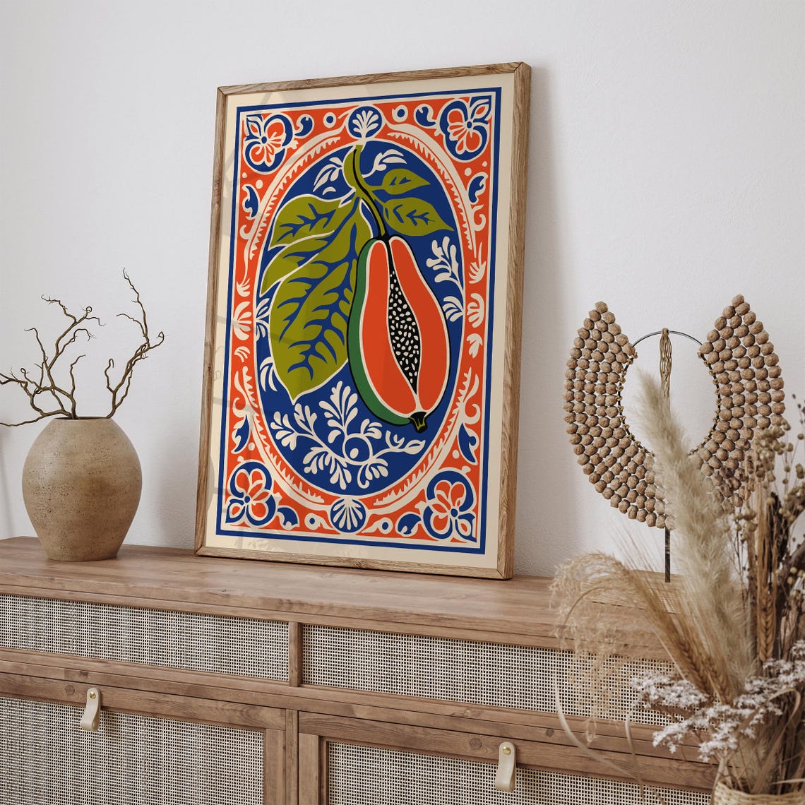 Papaya Mexican Folk Art Vibrant Tropical Fruit Kitchen Print - Image 6
