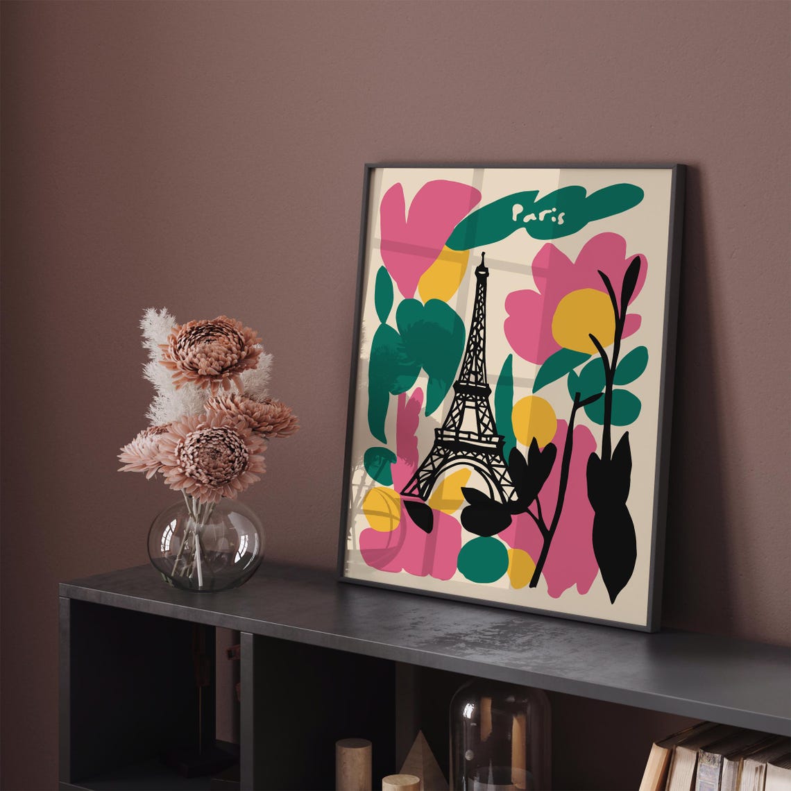 Joyful Abstract Pink Floral Eiffel Tower Paris Floral Poster - Image 4