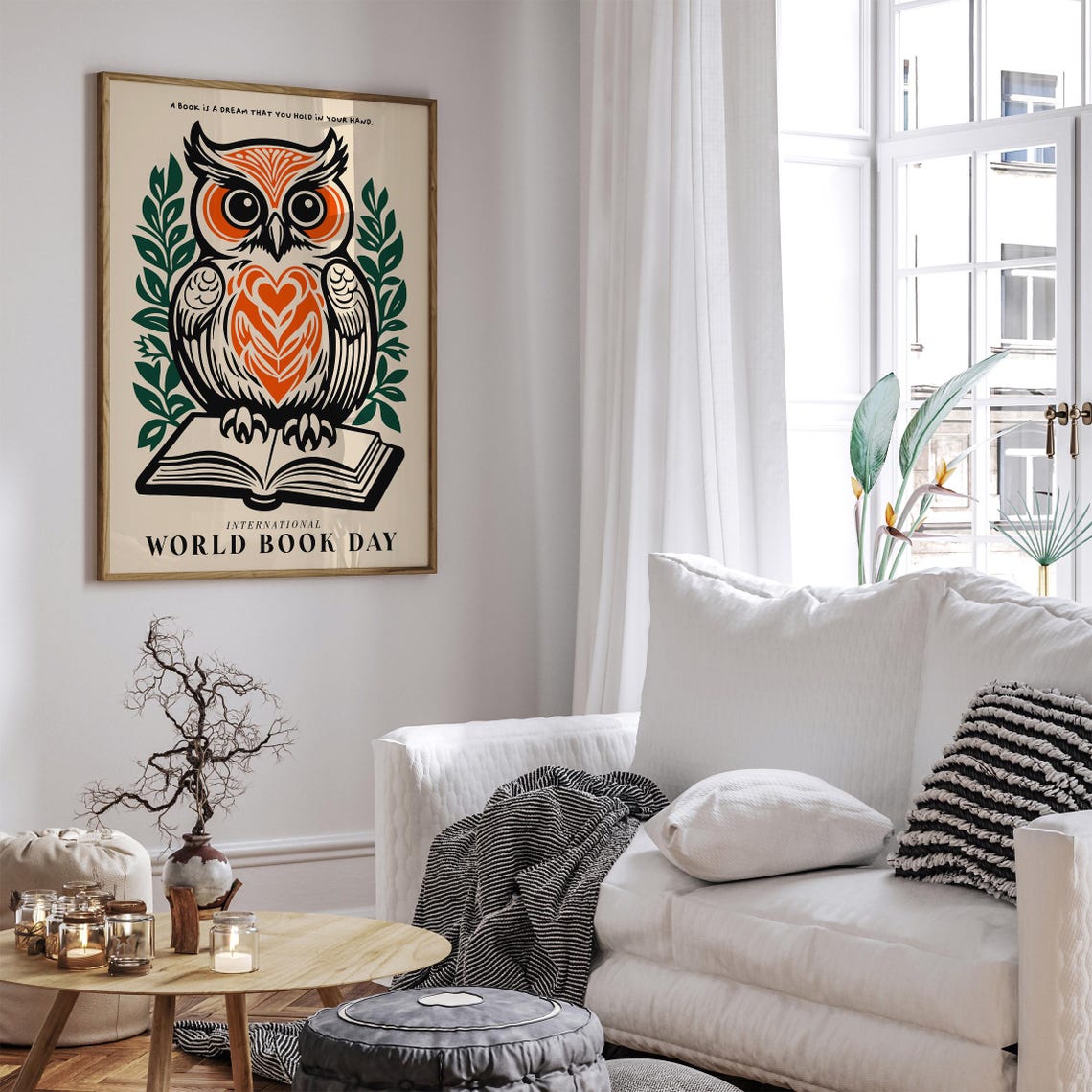 World Book Day Owl Reading Inspirational Dream Quote Art Poster - Image 6
